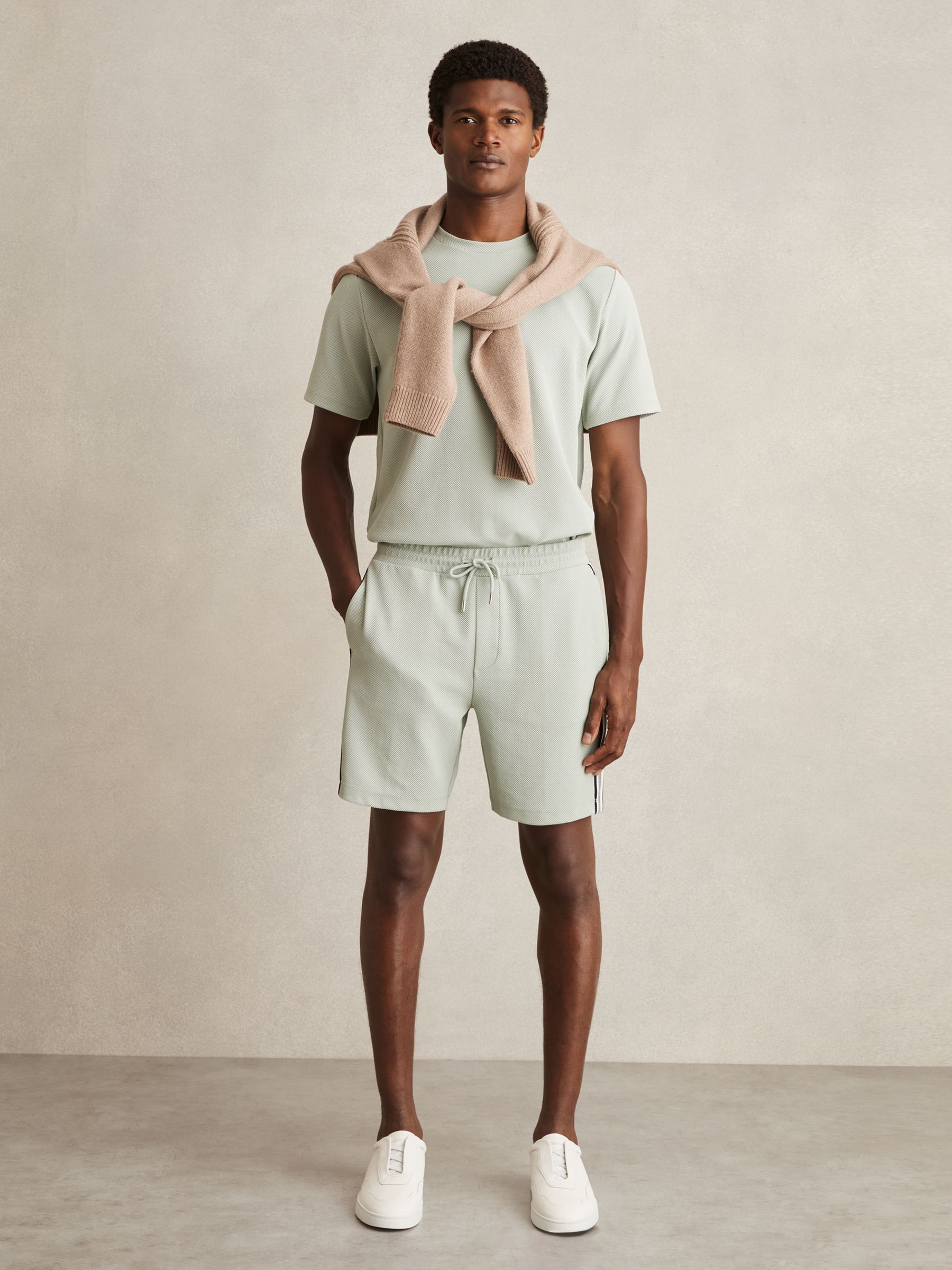 Textured Tape Drawstring Shorts in Sage Green - Image 5 of 7