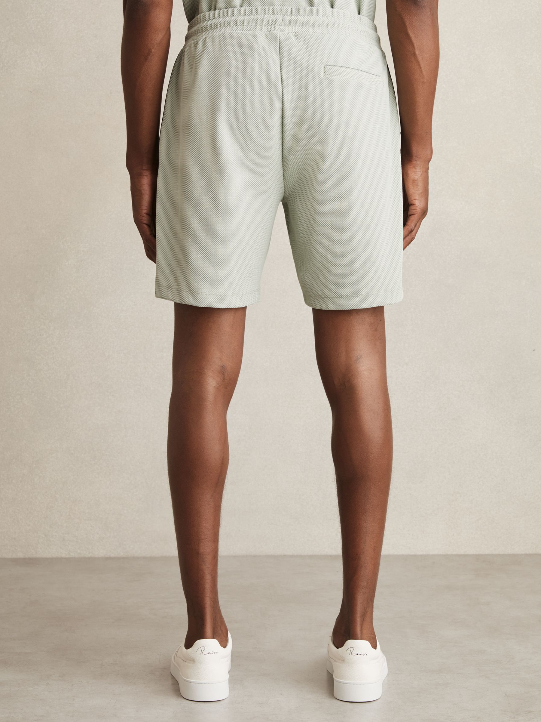 Textured Tape Drawstring Shorts in Sage Green - Image 6 of 7