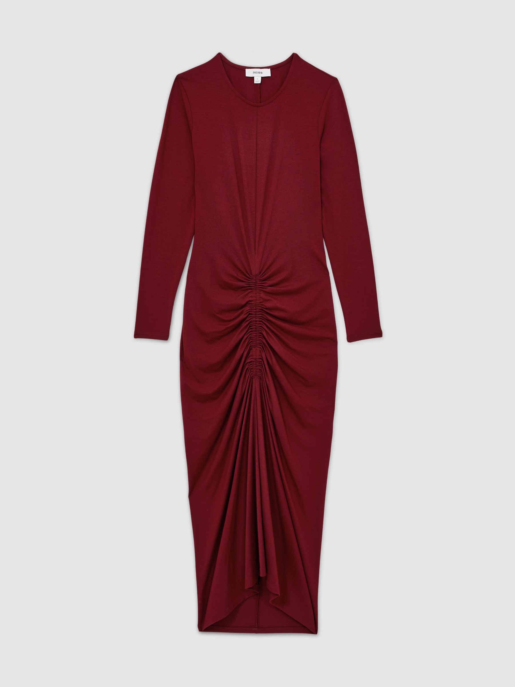 Ruched Jersey Midi Dress in Burgundy - Image 2 of 6