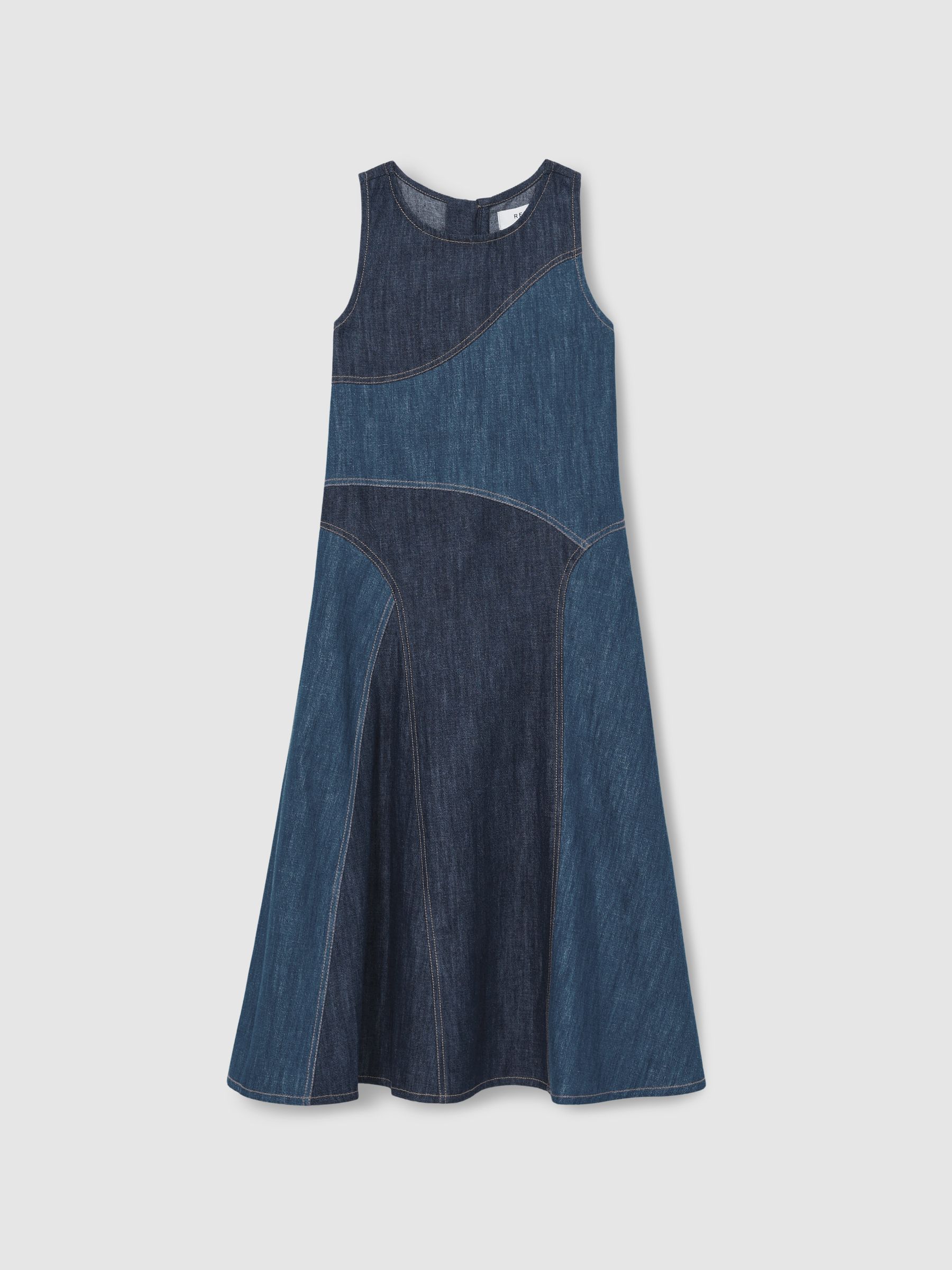 13-14 yrs Patchwork Chambray Midi Dress in Blue - Image 1 of 4