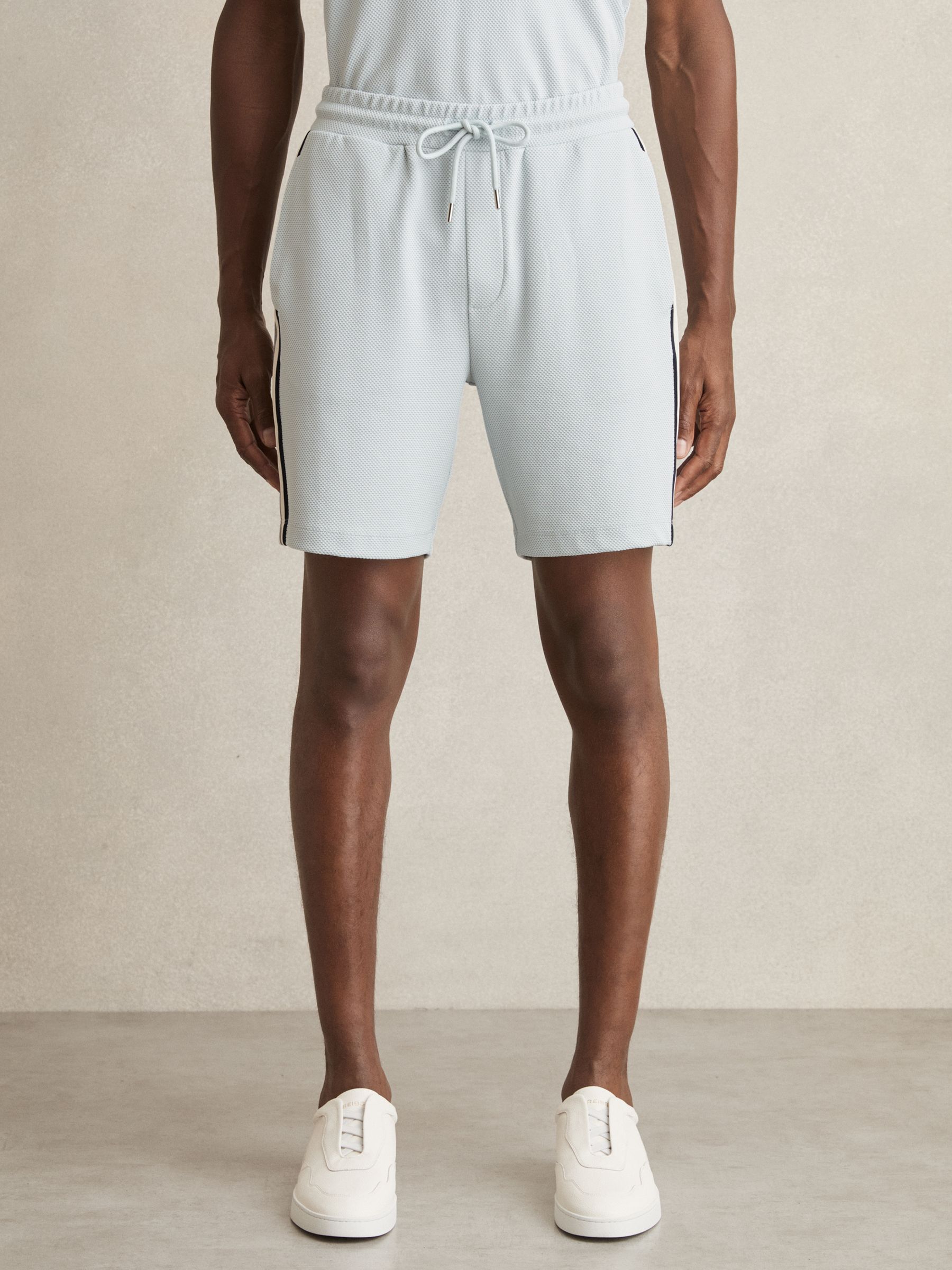 Textured Tape Drawstring Shorts in Ice Blue - image 3