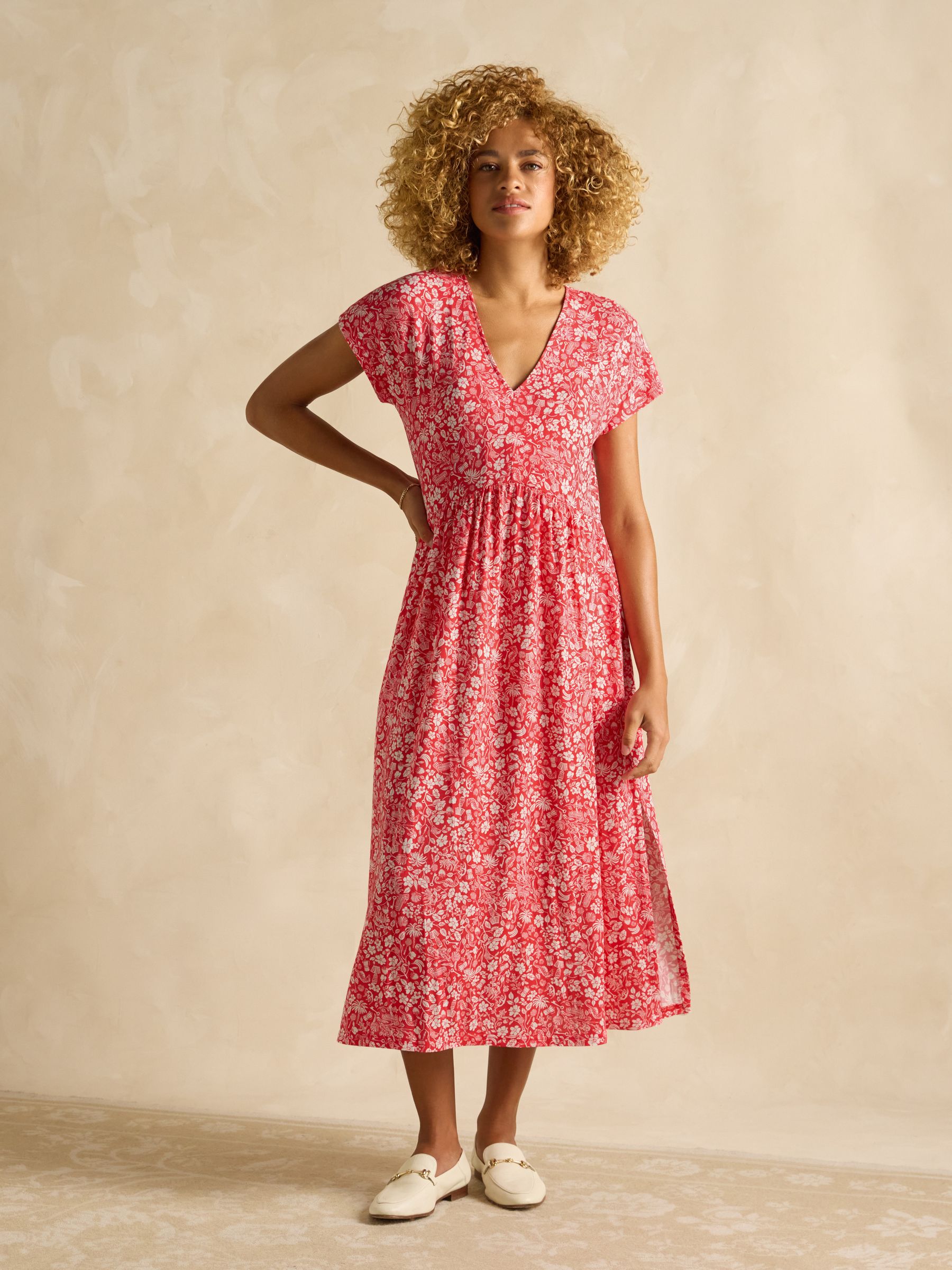 Nia Red V-Neck Dress - Image 1 of 6