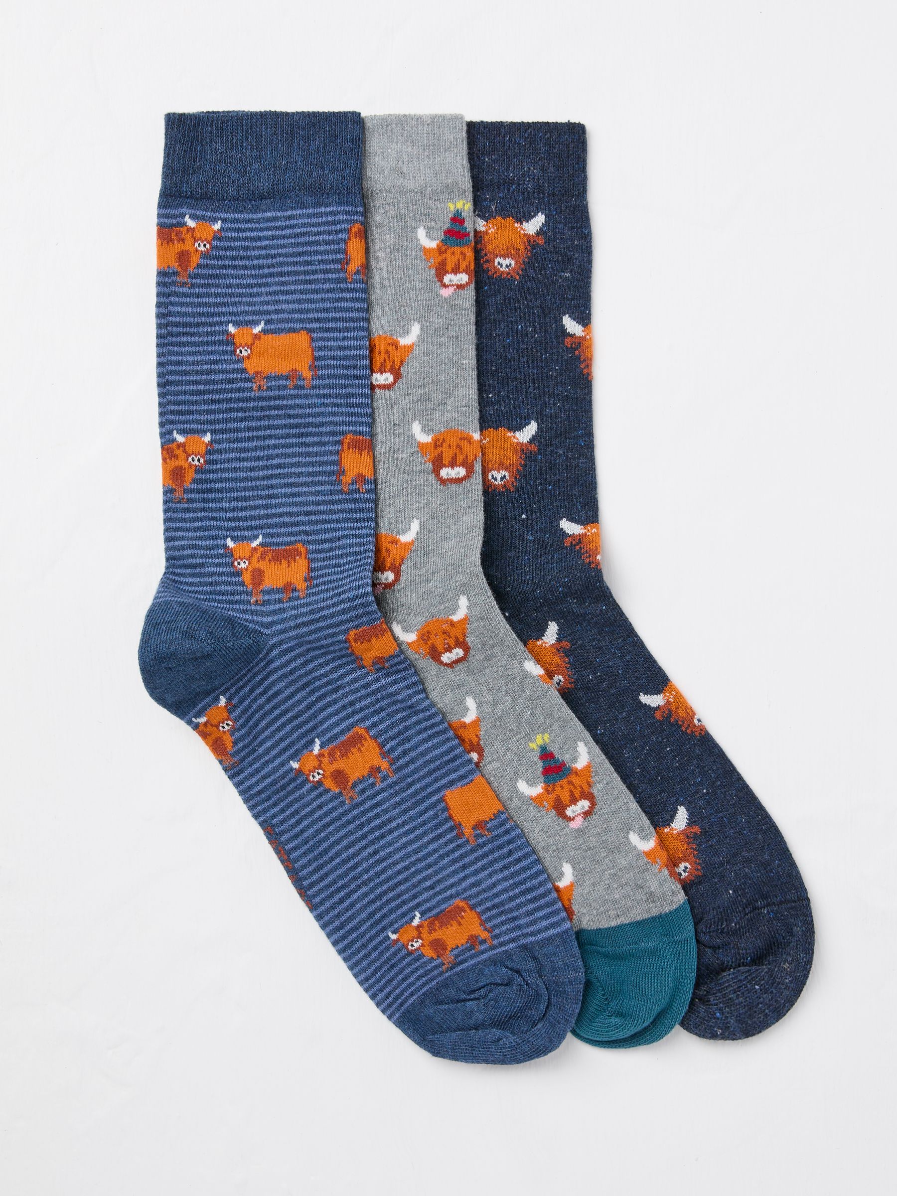 Blue 3 Pairs of Highland Cow Socks - Image 2 of 2