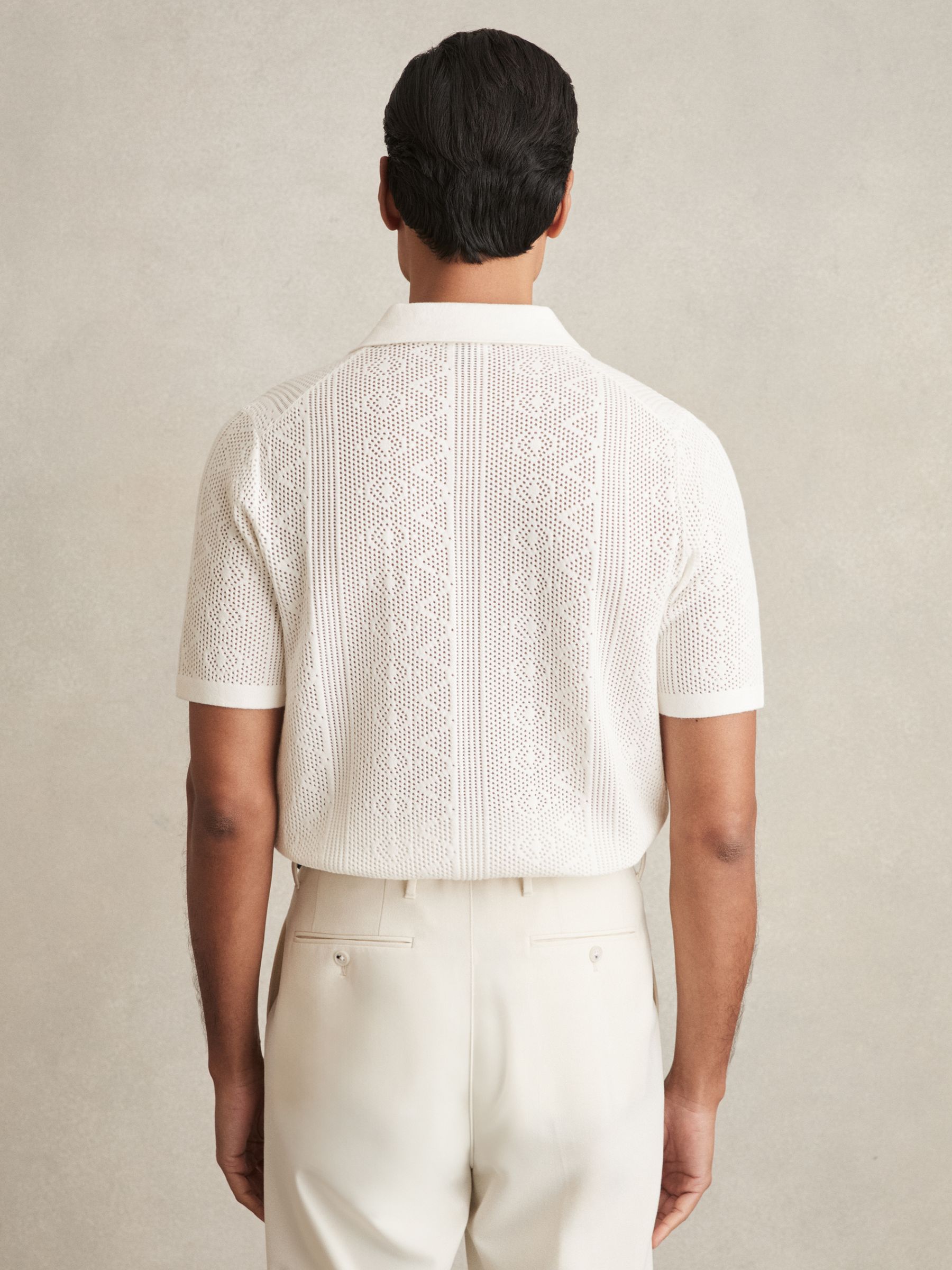 Textured Knit Short Sleeve Shirt in White - Image 4 of 5