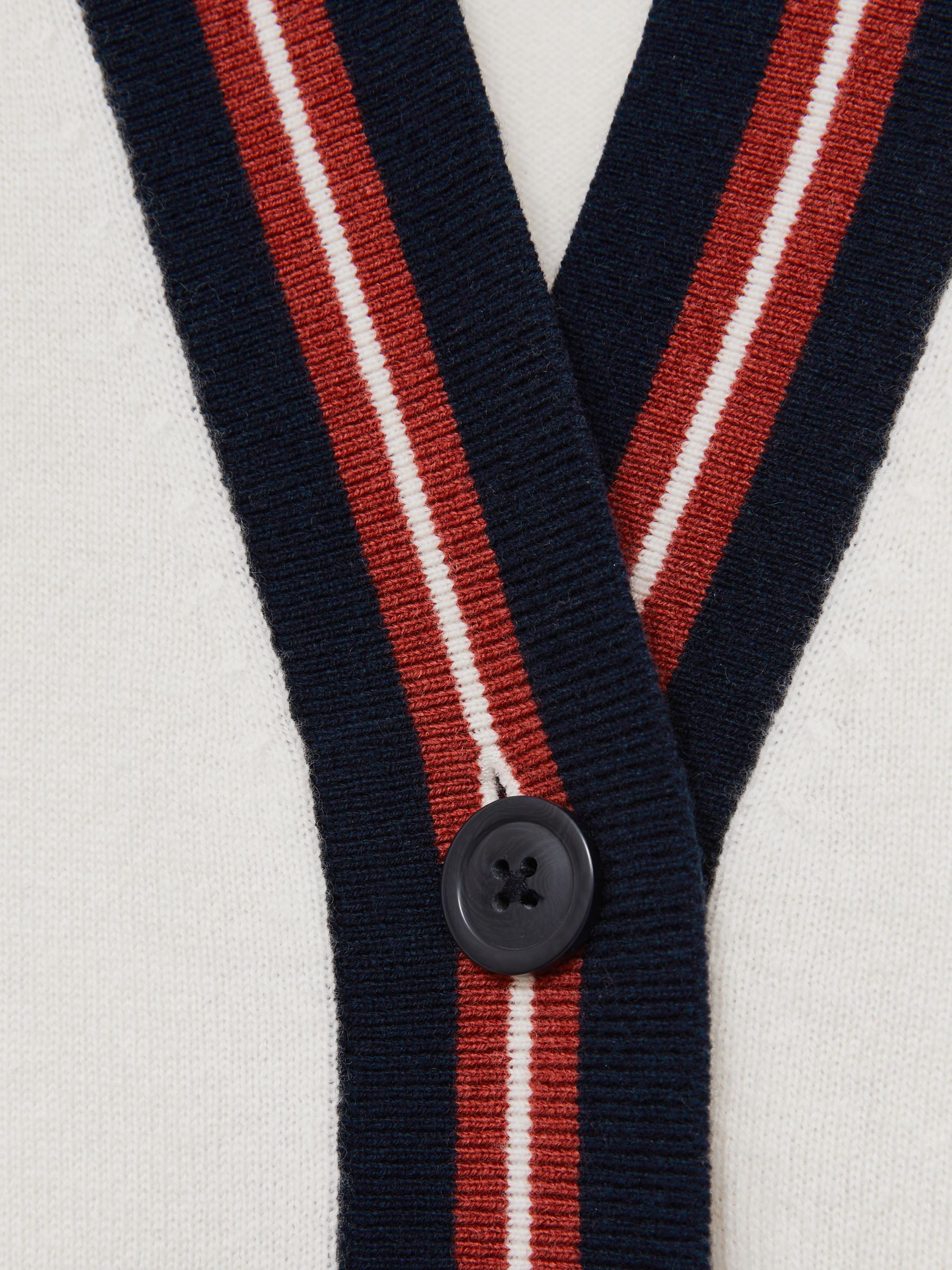 Wool Cashmere Stripe Trim Cardigan in White - Image 6 of 6
