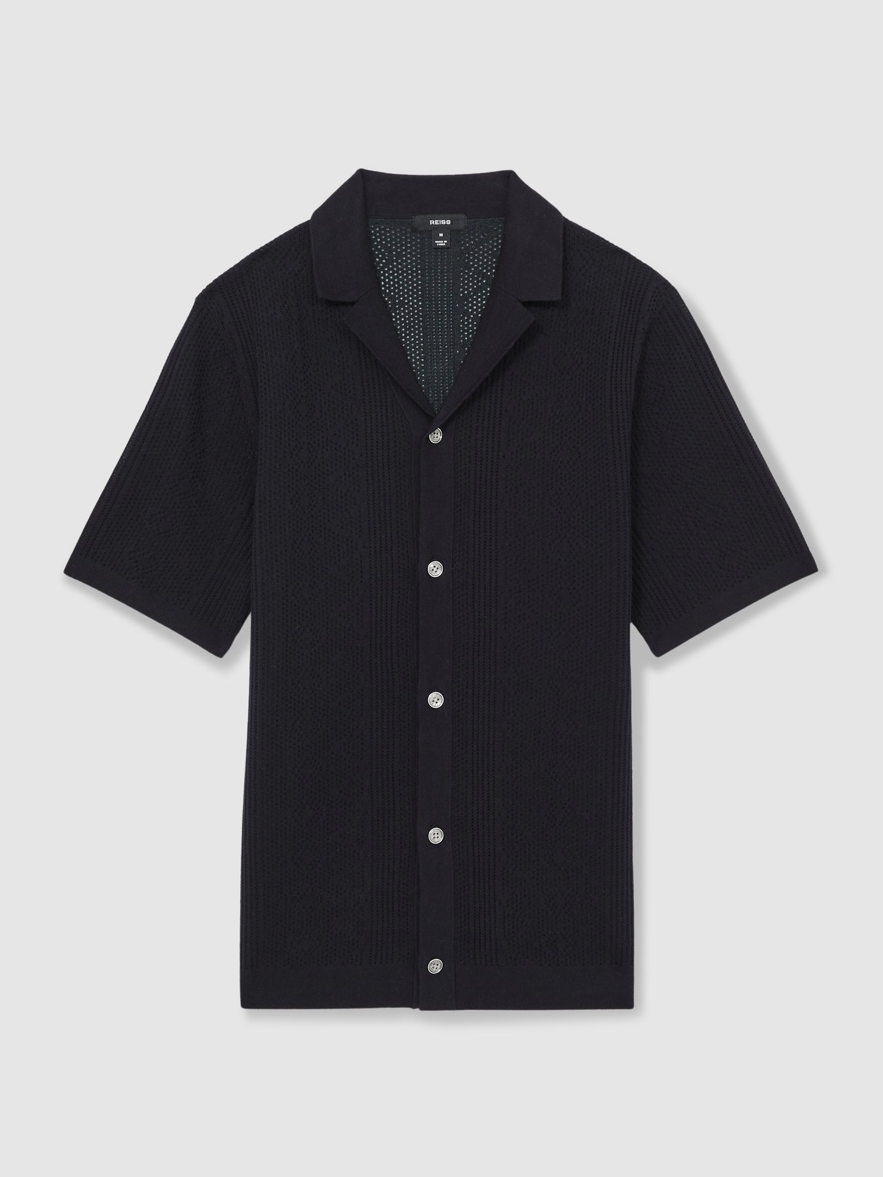 Textured Knit Short Sleeve Shirt in Navy - Image 2 of 6