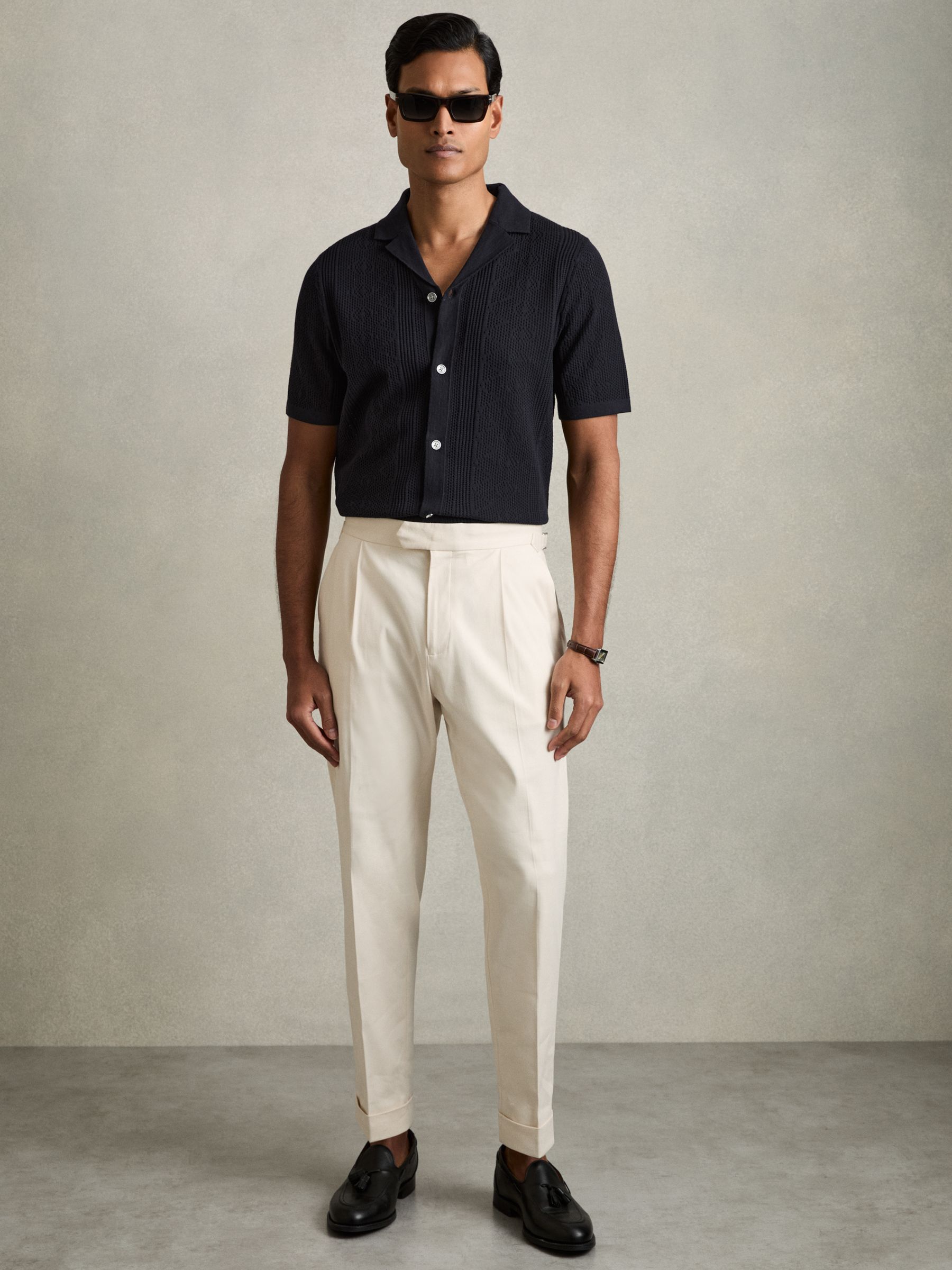 Textured Knit Short Sleeve Shirt in Navy - Image 3 of 6
