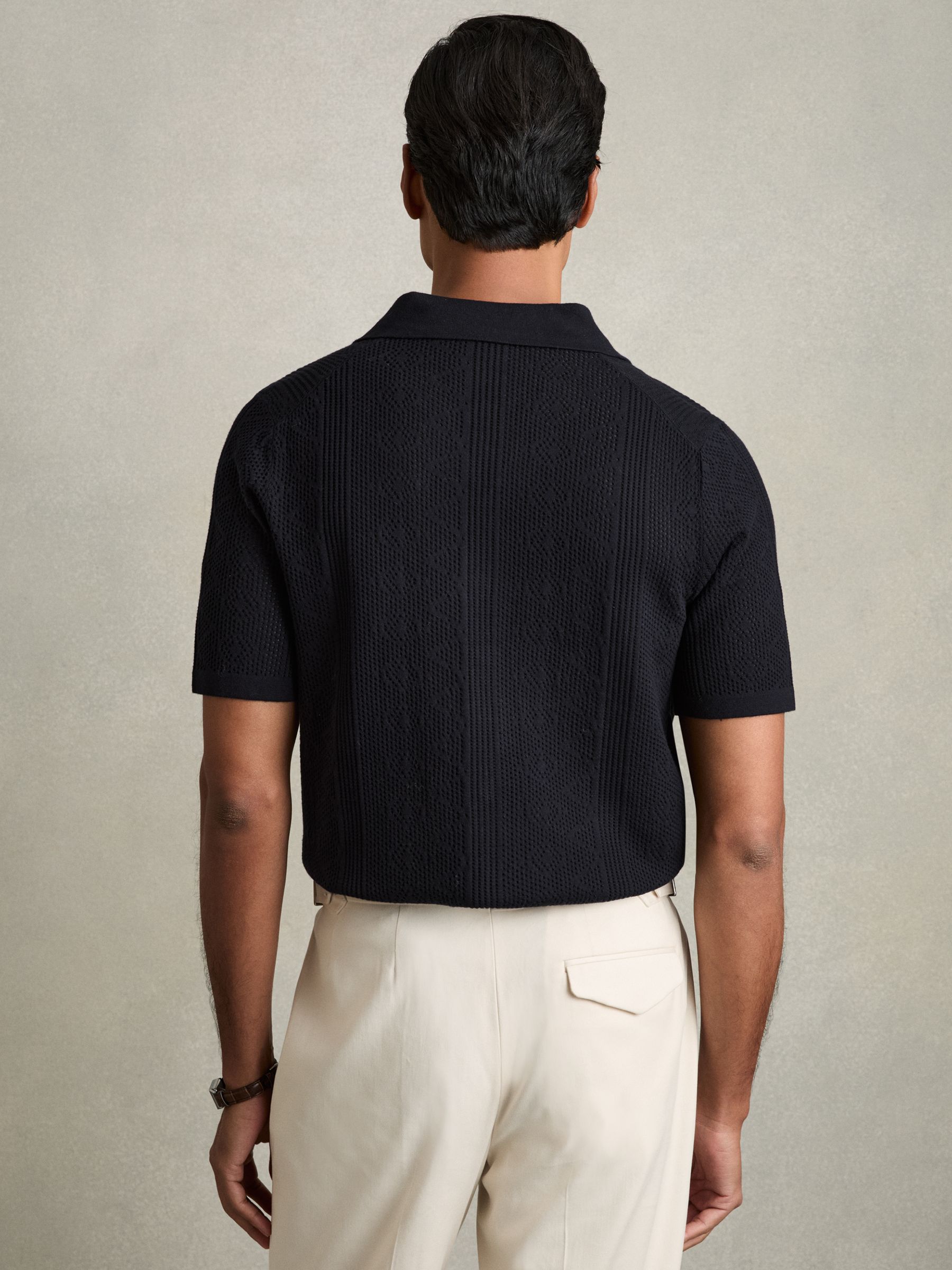 Textured Knit Short Sleeve Shirt in Navy - Image 5 of 6