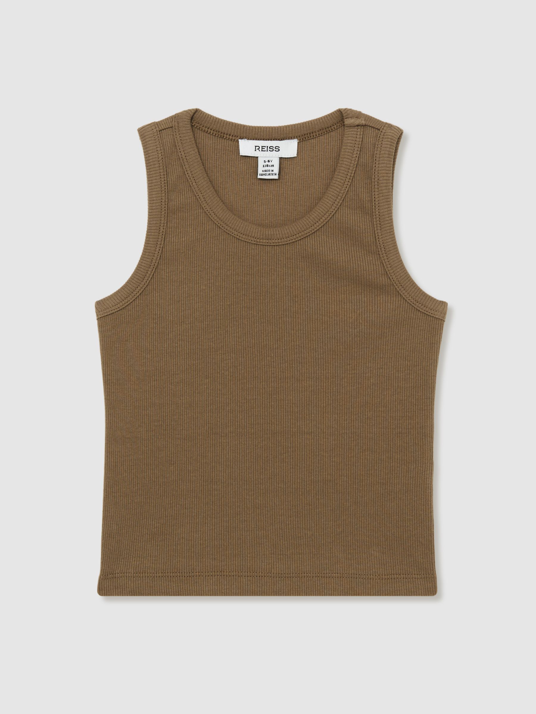 9-13 yrs Cotton Blend Ribbed Vest in Khaki - Image 2 of 4