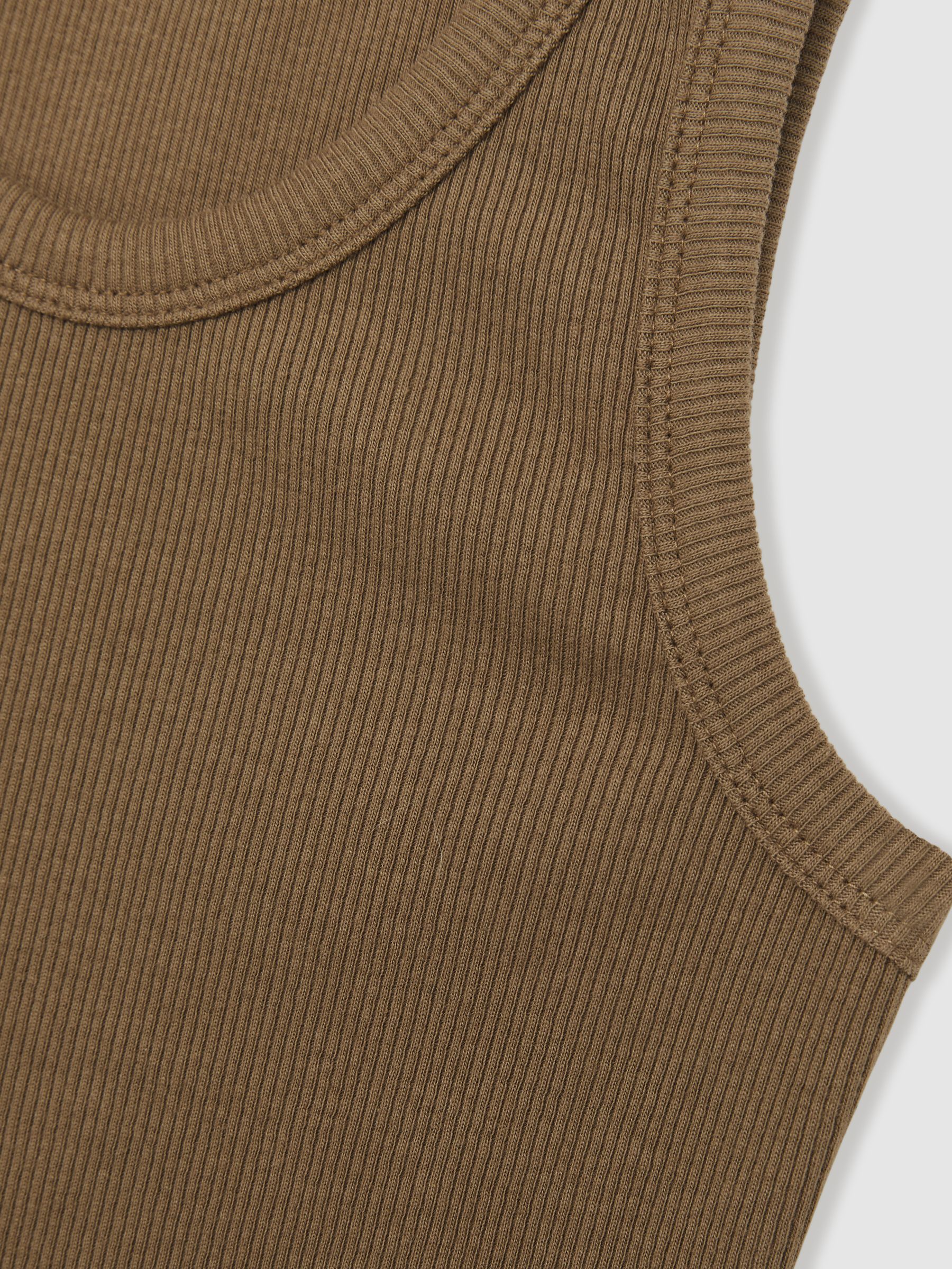 9-13 yrs Cotton Blend Ribbed Vest in Khaki - Image 4 of 4