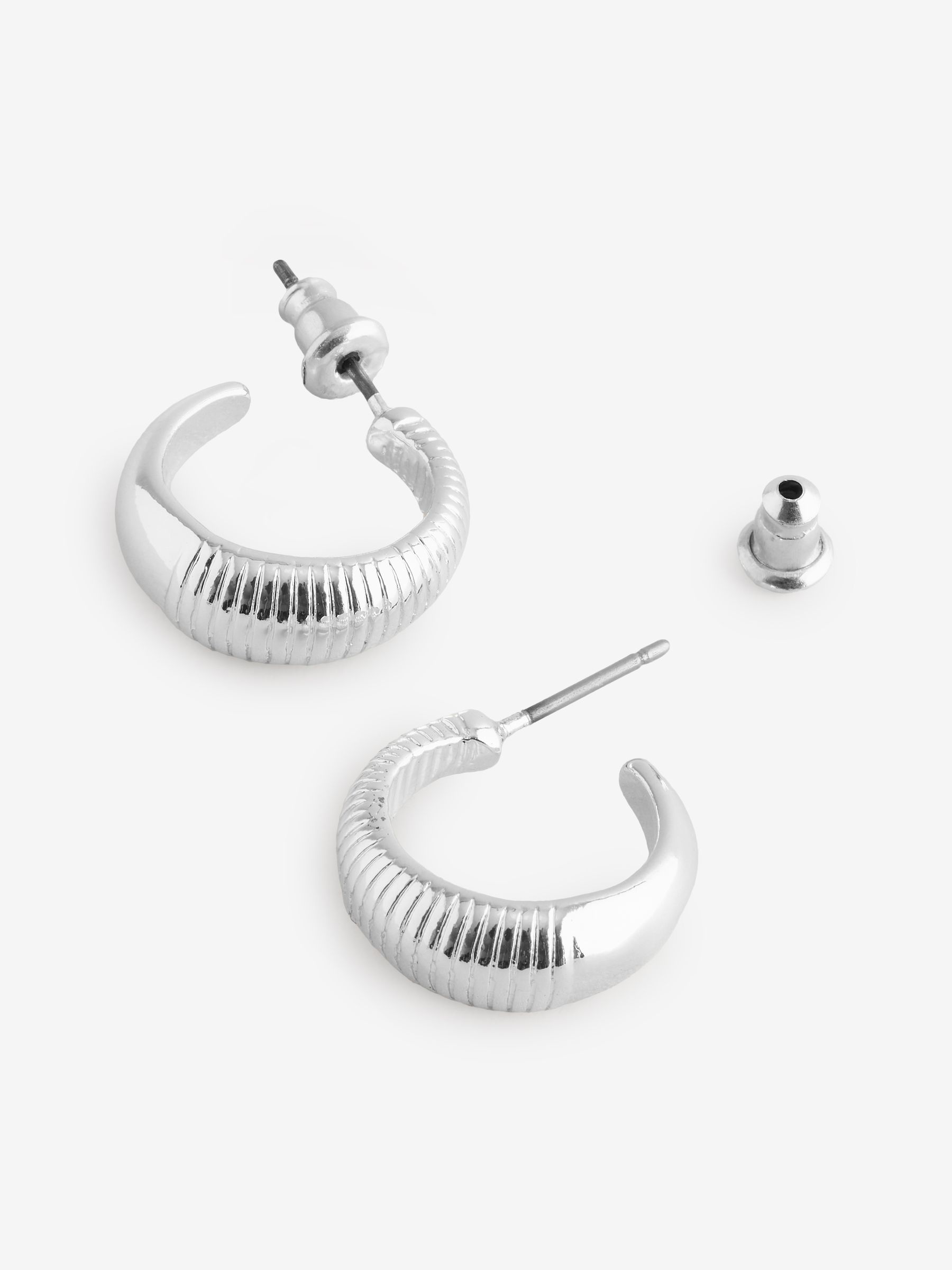 Silver Tone Textured Hoops Earrings - Image 1 of 1