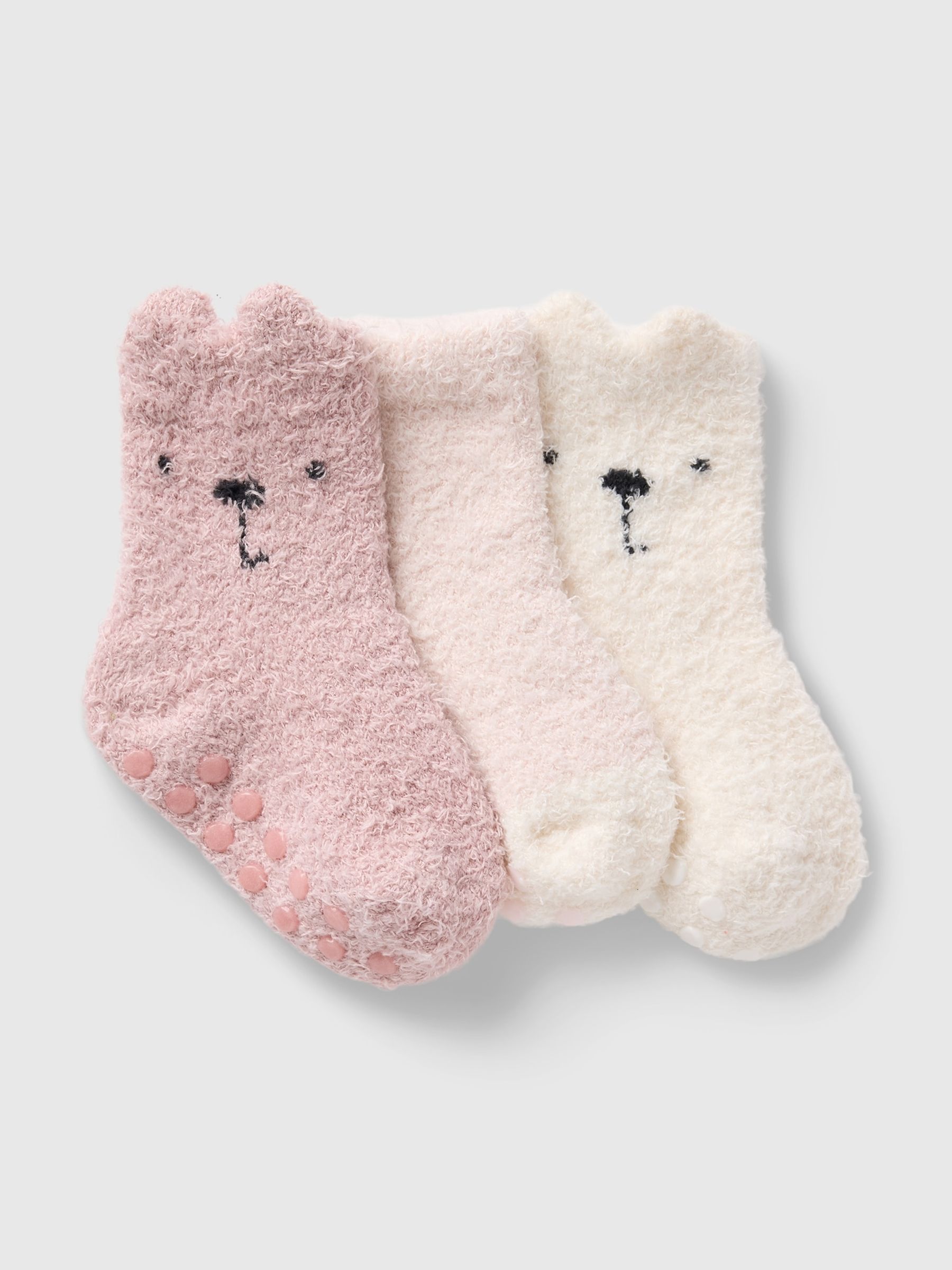 Pink 3 Pack Bear Cosy Fluffy Socks (Newborn-24mths) - Image 1 of 1
