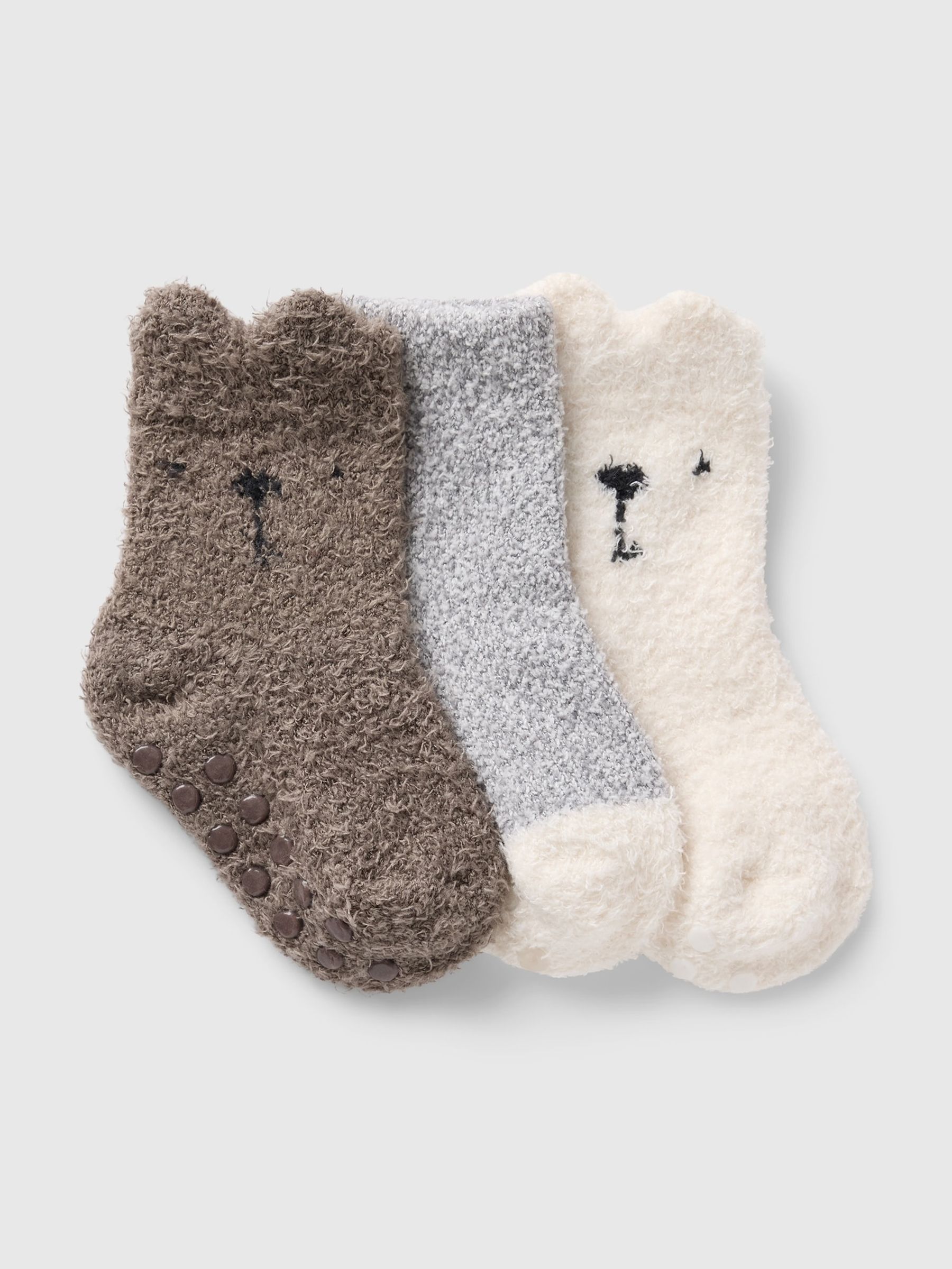 Brown 3 Pack Bear Cosy Fluffy Socks (Newborn-24mths) - Image 1 of 1