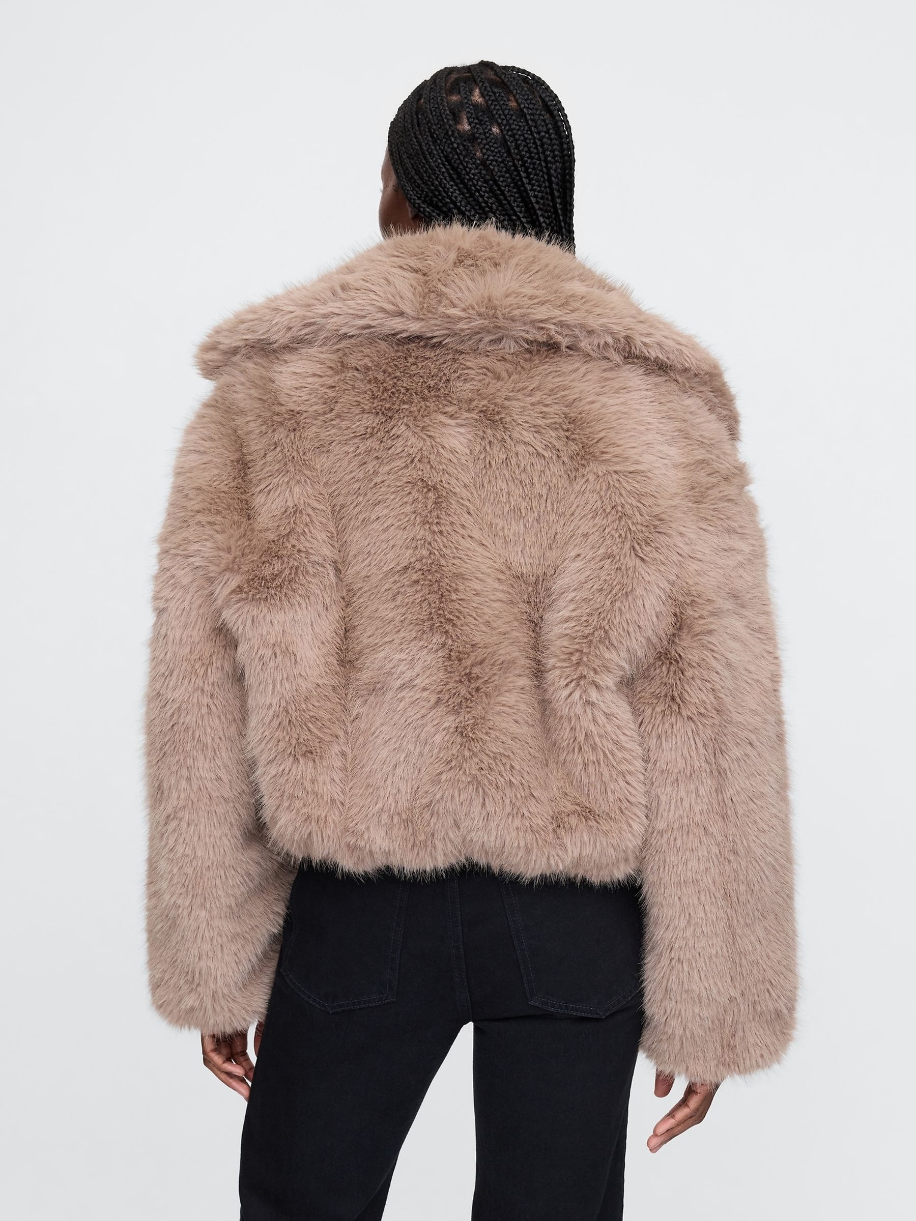 Beige Cropped Faux Fur Jacket - Image 2 of 7
