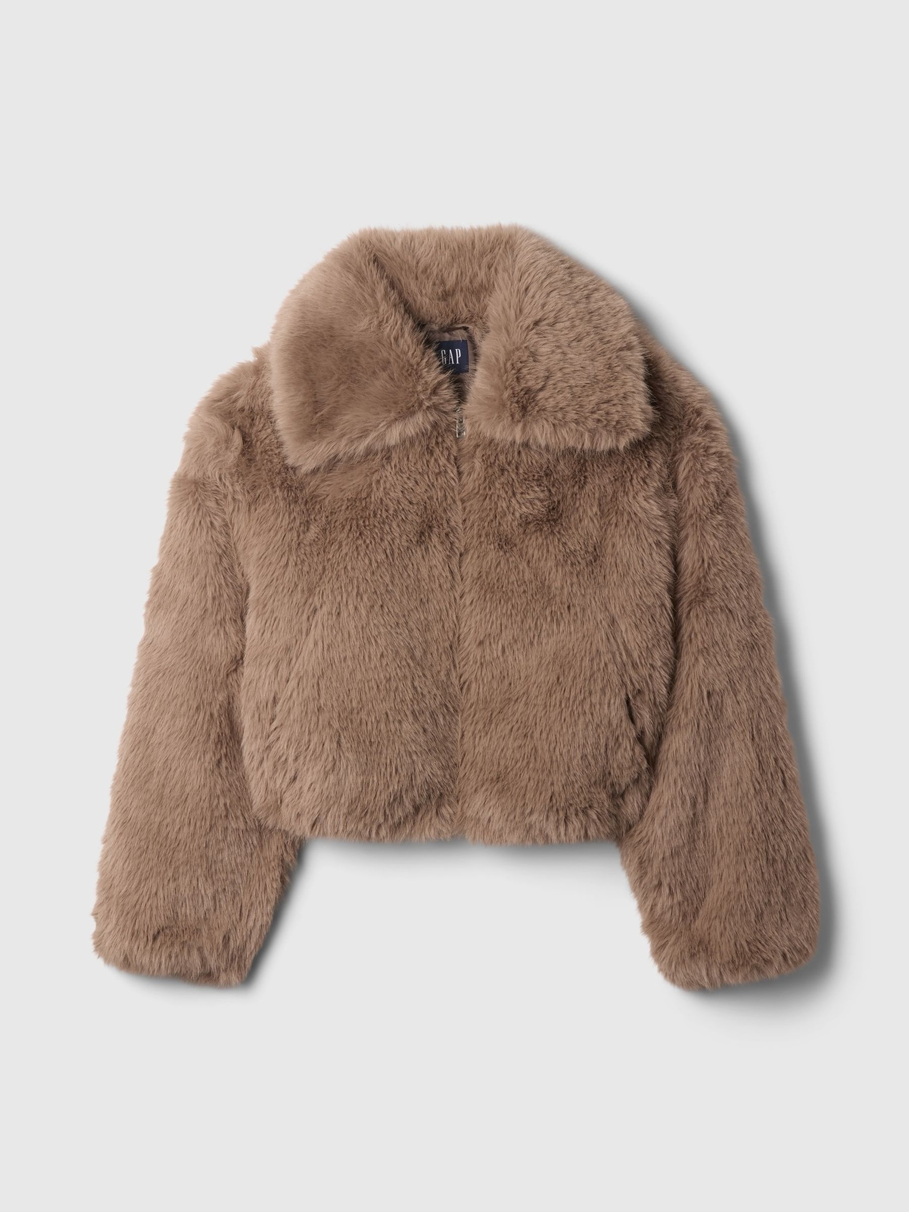 Beige Cropped Faux Fur Jacket - Image 4 of 7