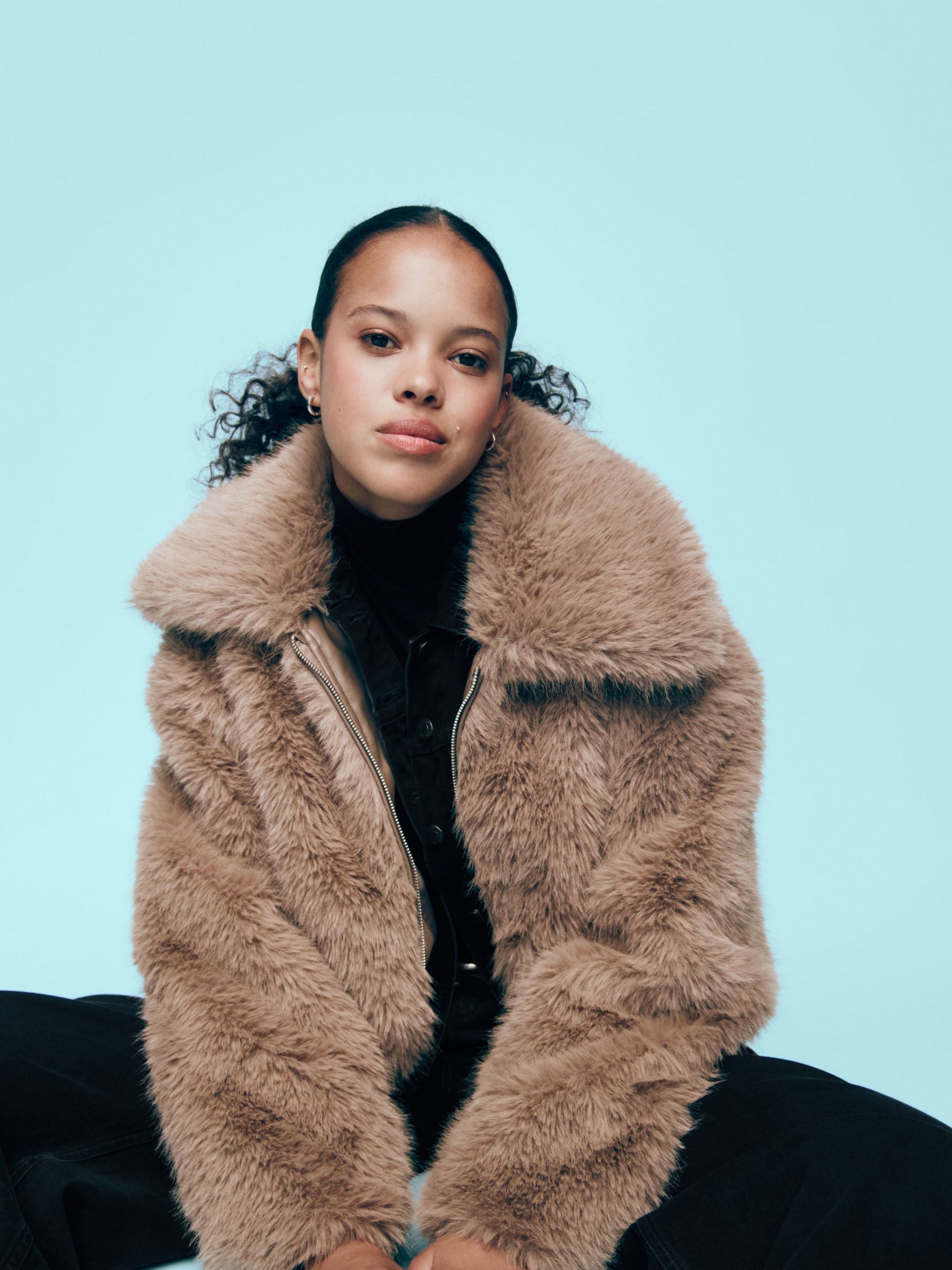 Beige Cropped Faux Fur Jacket | Gap