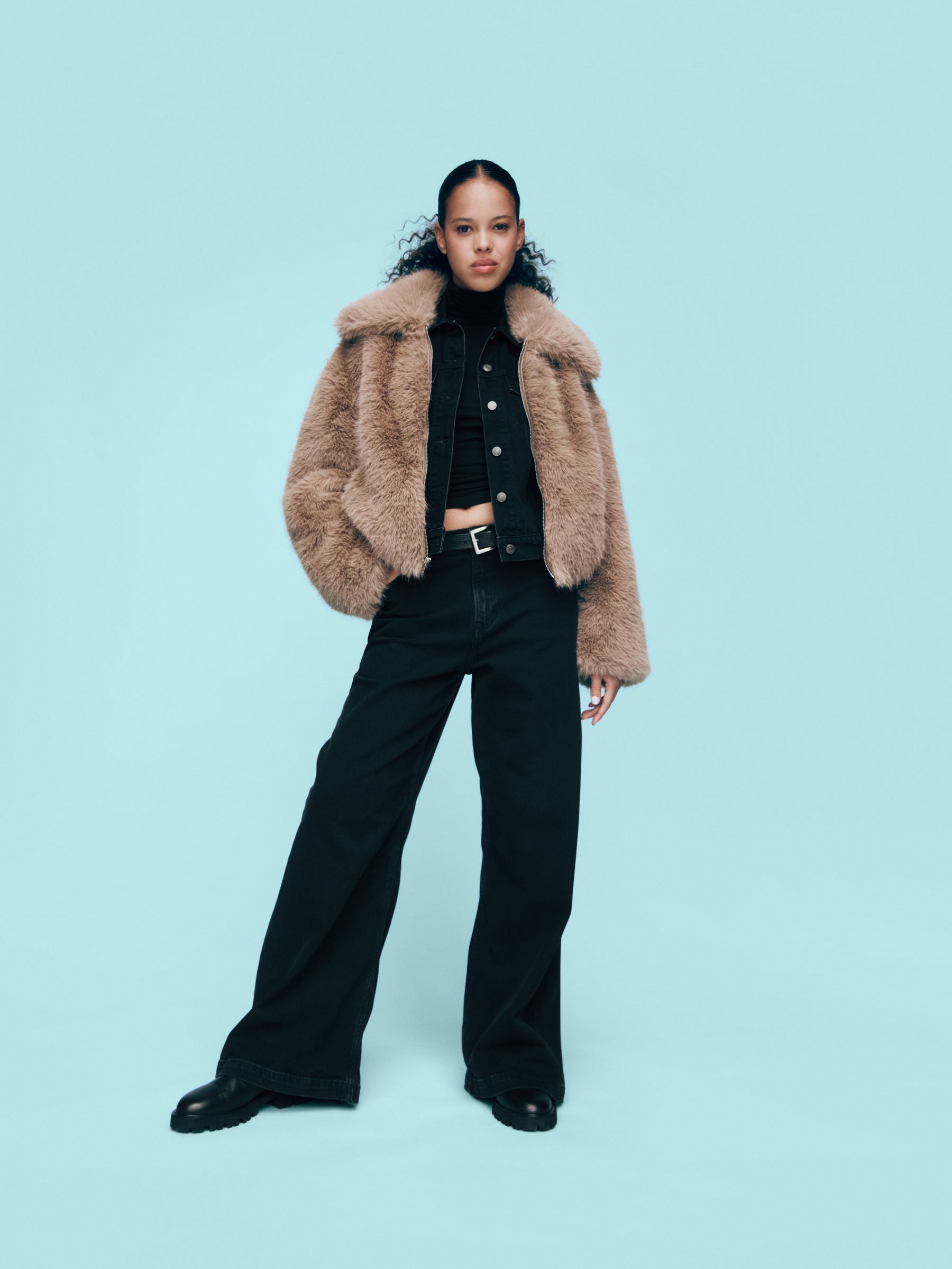 Beige Cropped Faux Fur Jacket | Gap