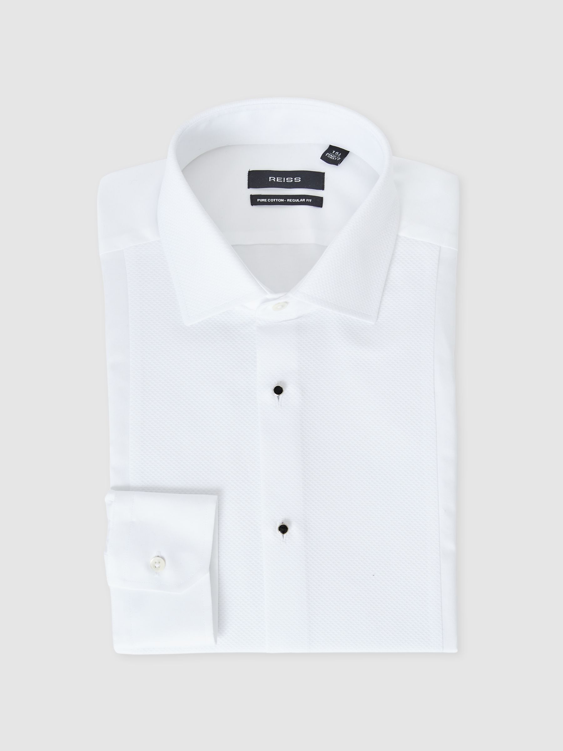 Regular Fit Slim Fit Cotton Marcella Tuxedo Shirt in White - Image 2 of 9
