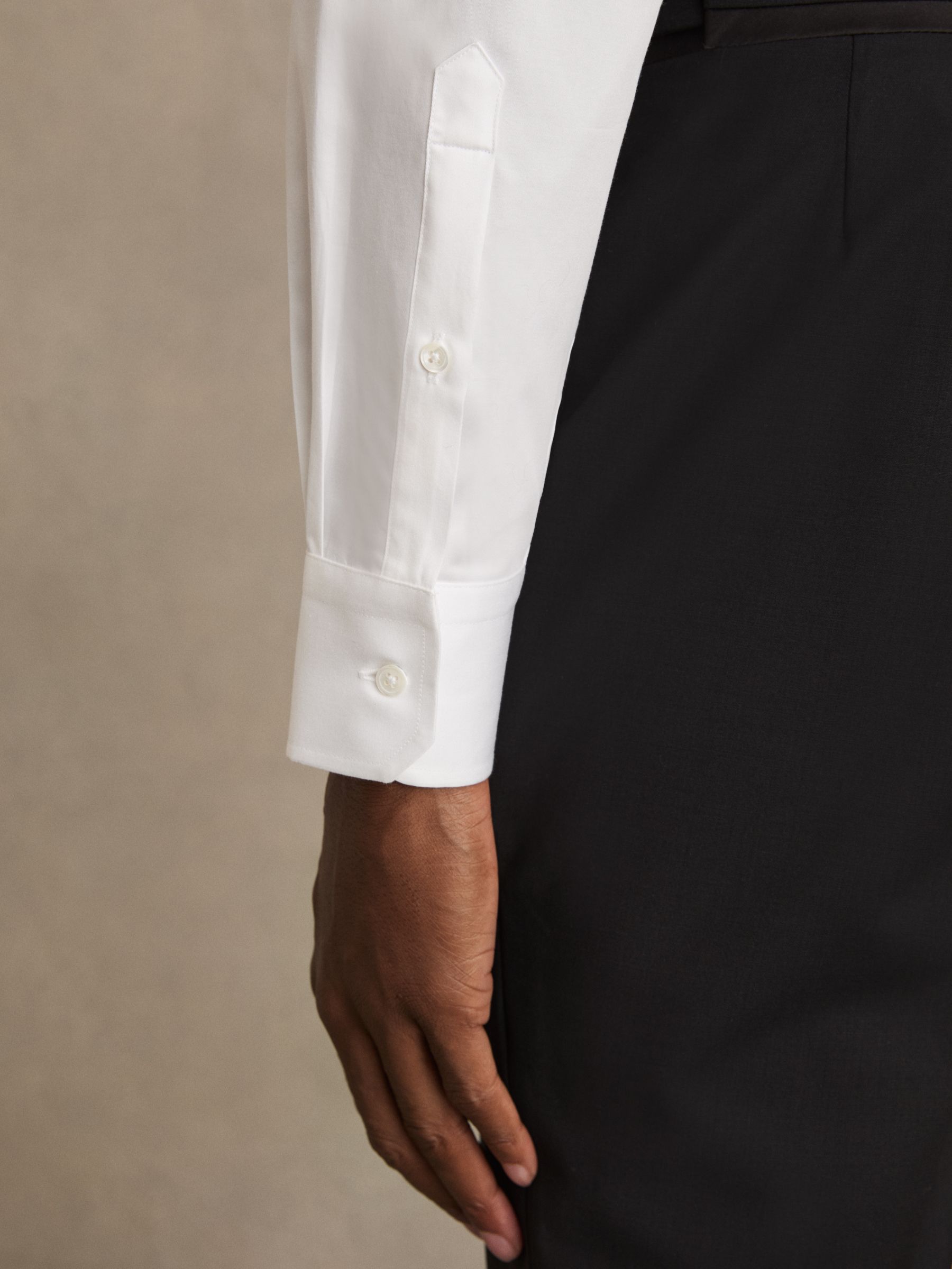 Regular Fit Slim Fit Cotton Marcella Tuxedo Shirt in White - Image 3 of 9
