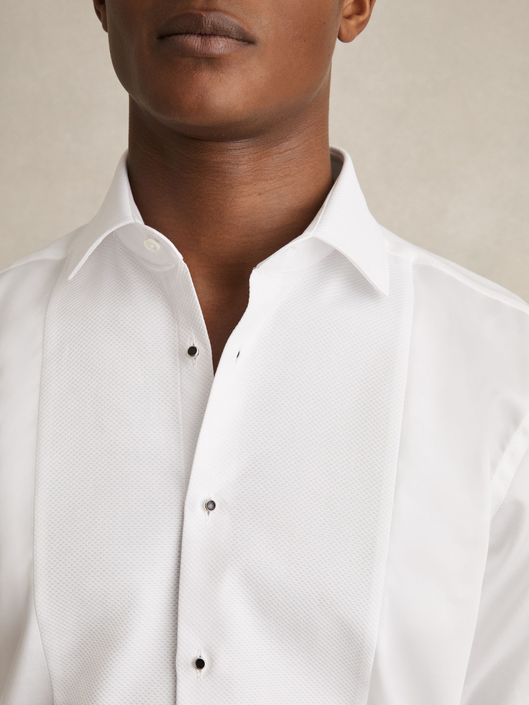 Regular Fit Slim Fit Cotton Marcella Tuxedo Shirt in White - Image 7 of 9