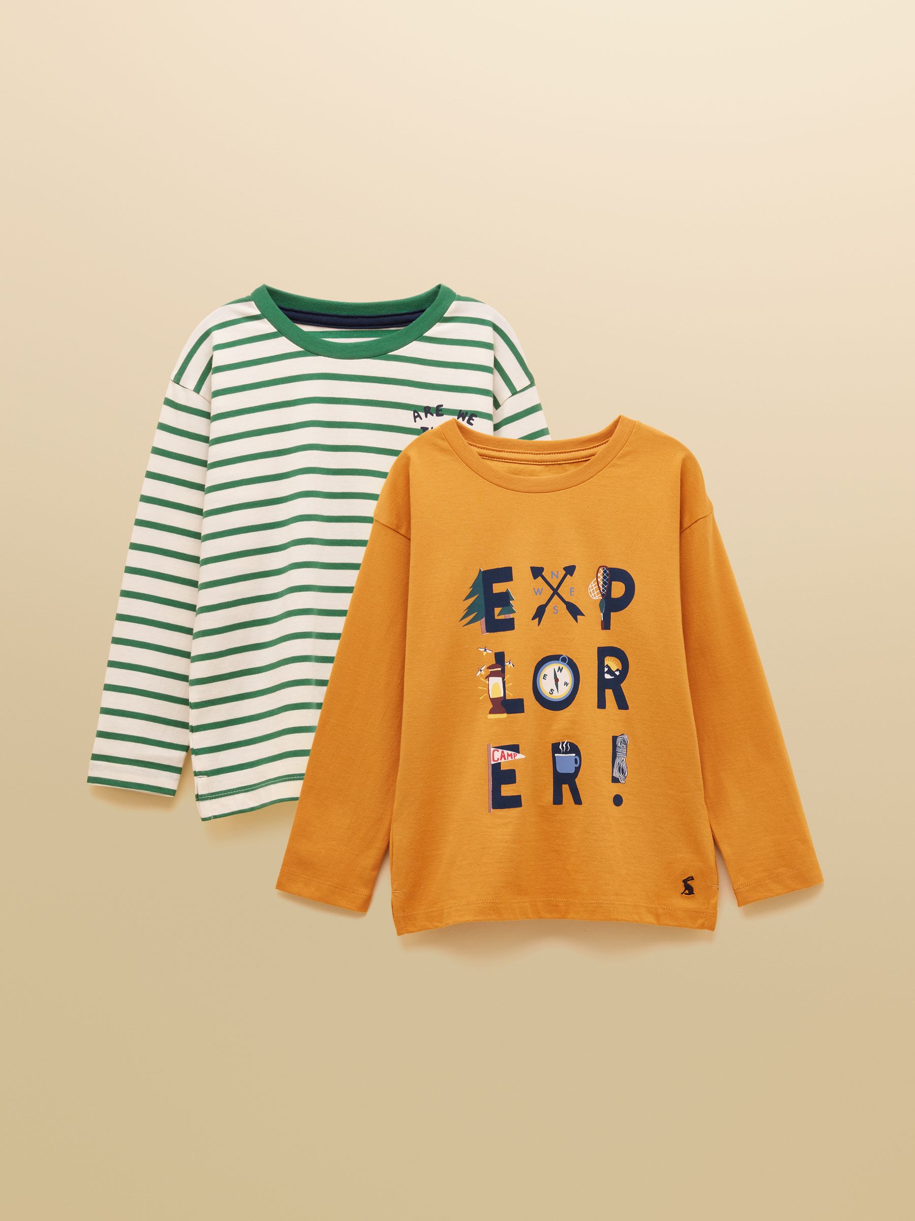 Boys' Yellow Print & Green Stripe Long Sleeve Tops 2 Pack - Image 1 of 11