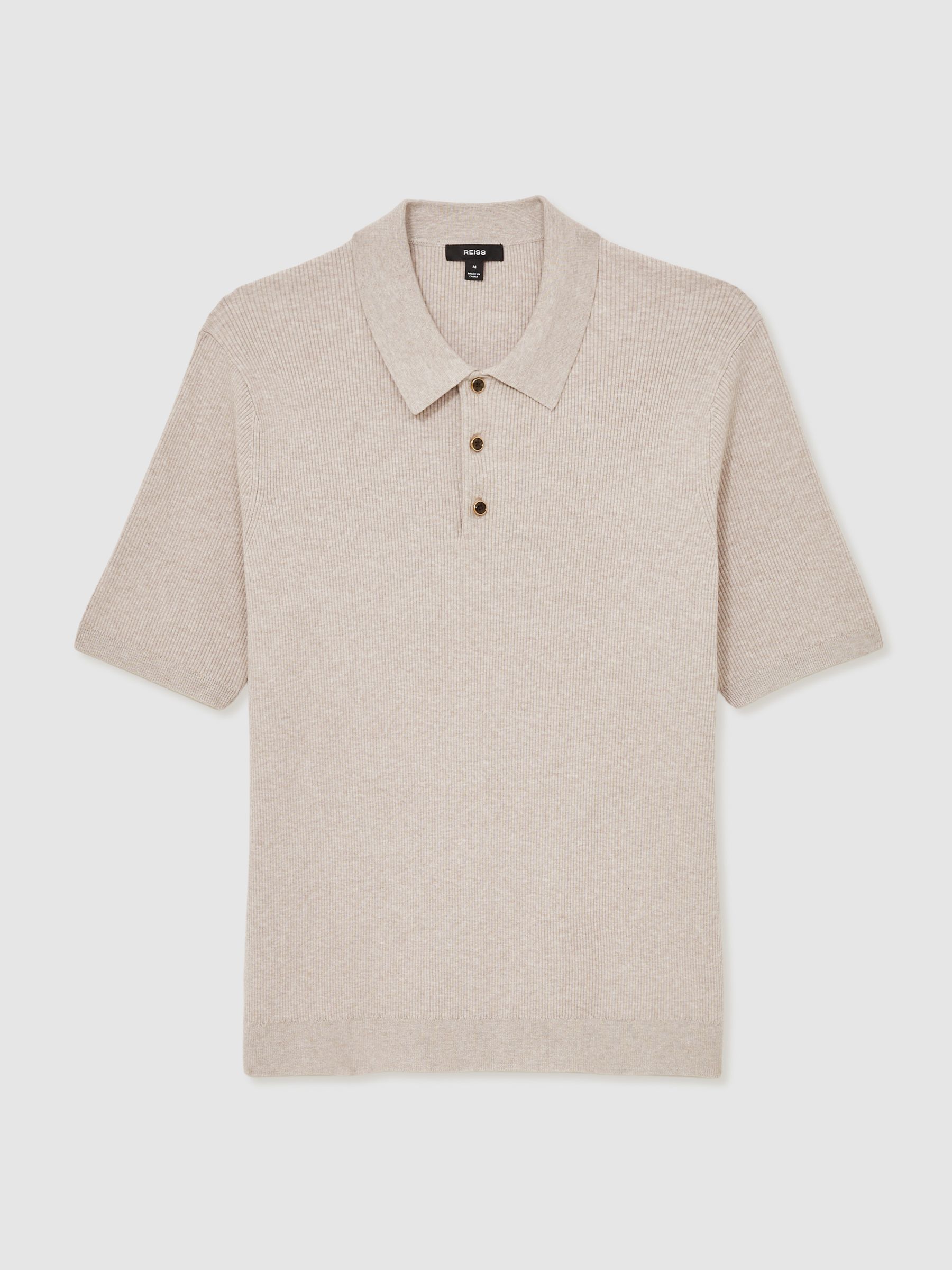 Fine-Rib Short-Sleeve Polo Shirt in Oatmeal - Image 2 of 6 Fine-Rib Short-Sleeve Polo Shirt in Oatmeal - Image 2 of 6