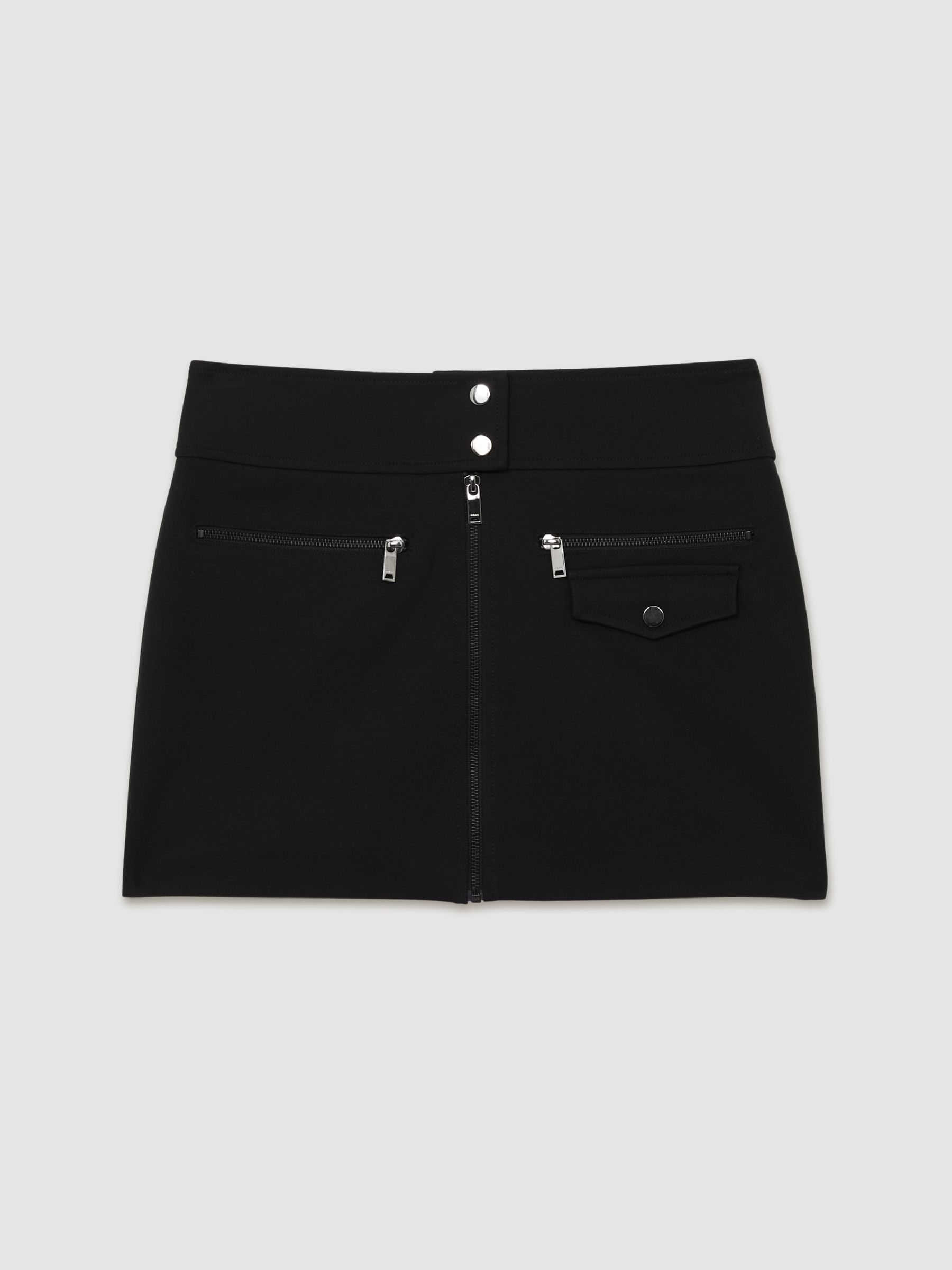 Zip-Through Ponte Mini Skirt in Black - Image 2 of 6