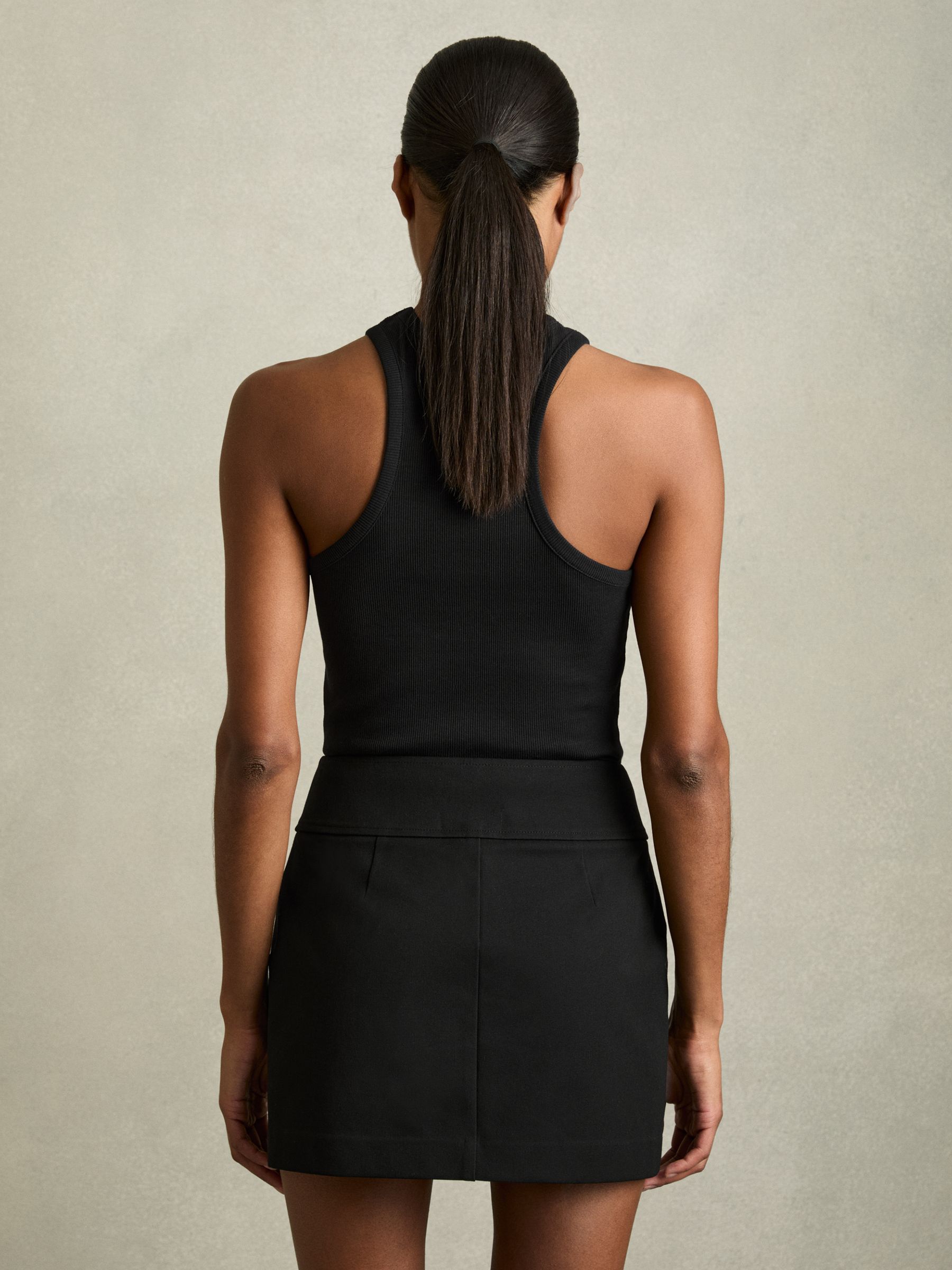 Zip-Through Ponte Mini Skirt in Black - Image 5 of 6