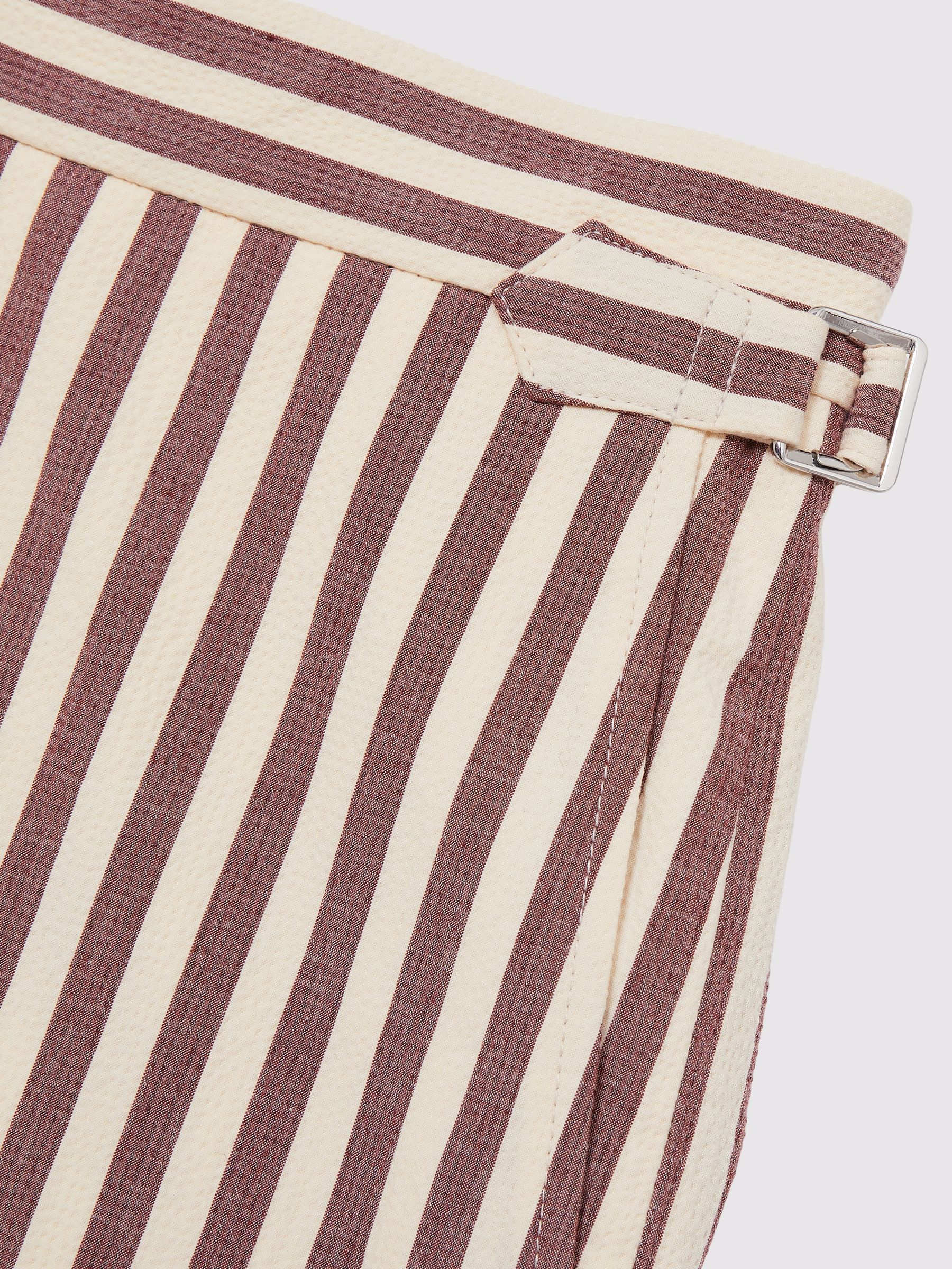 Cotton Blend Seersucker Stripe Shorts in Off White/Mocha - Image 7 of 7
