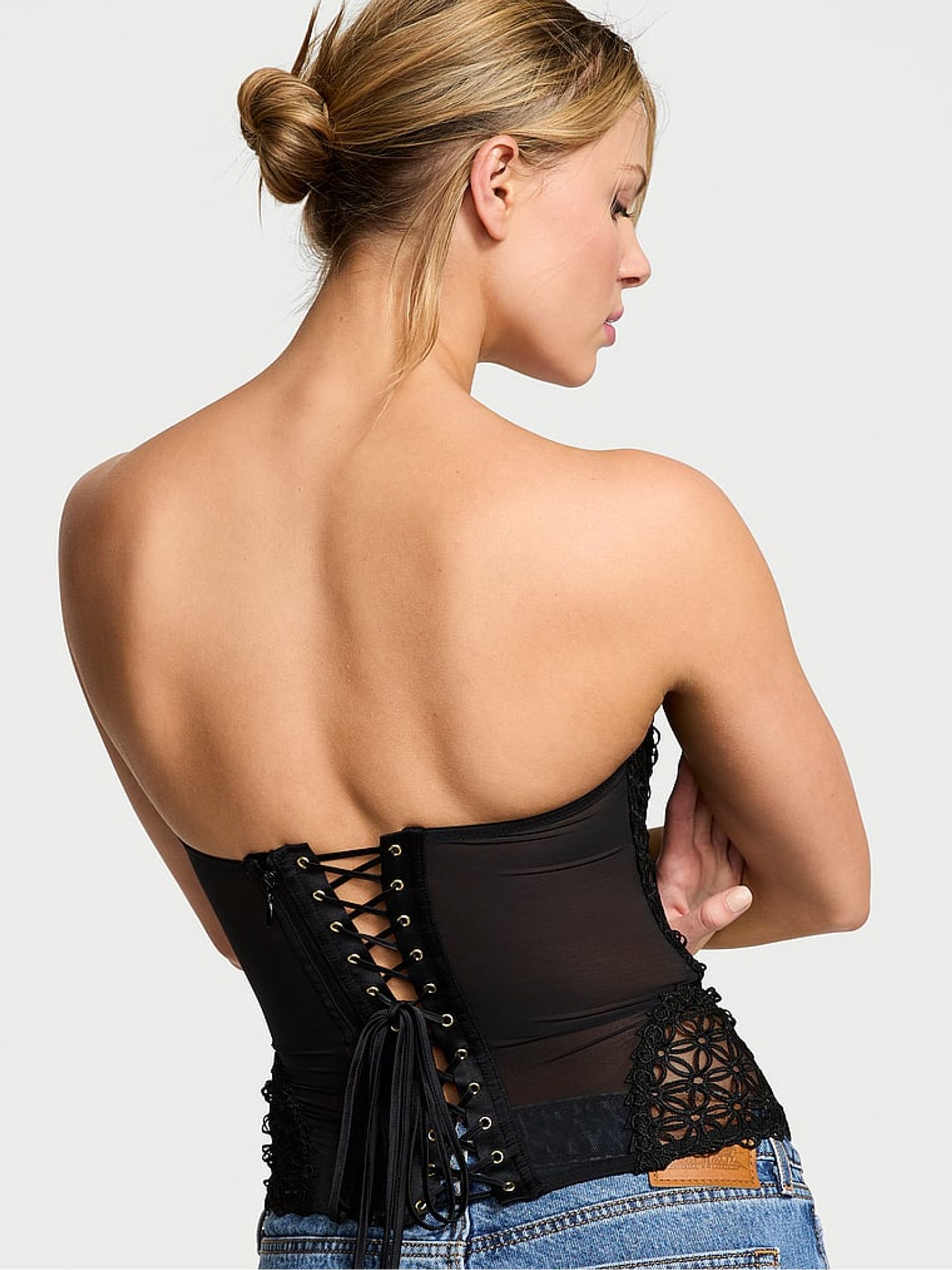 Black Geo Daisy Lace Corset Top - Image 2 of 3
