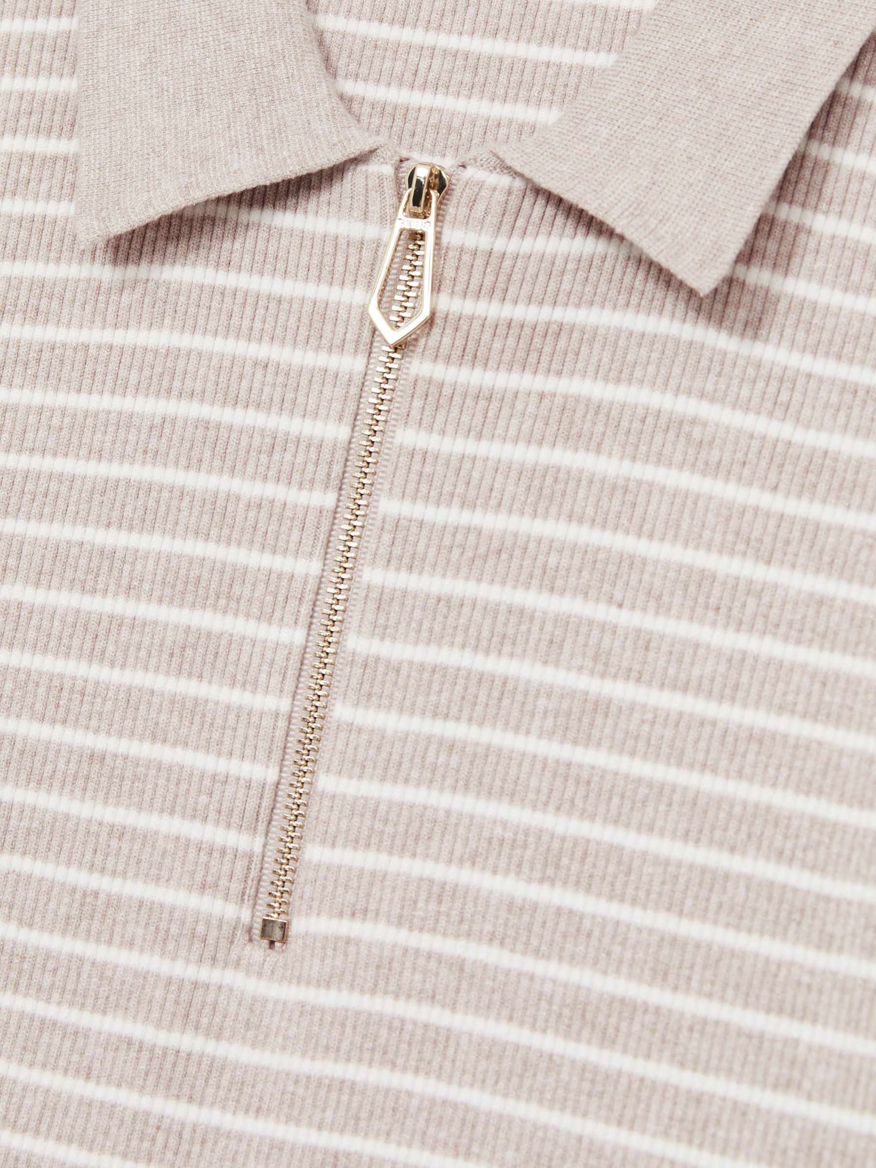 Half-Zip Stripe Polo Shirt in Oatmeal Melange - Image 7 of 7