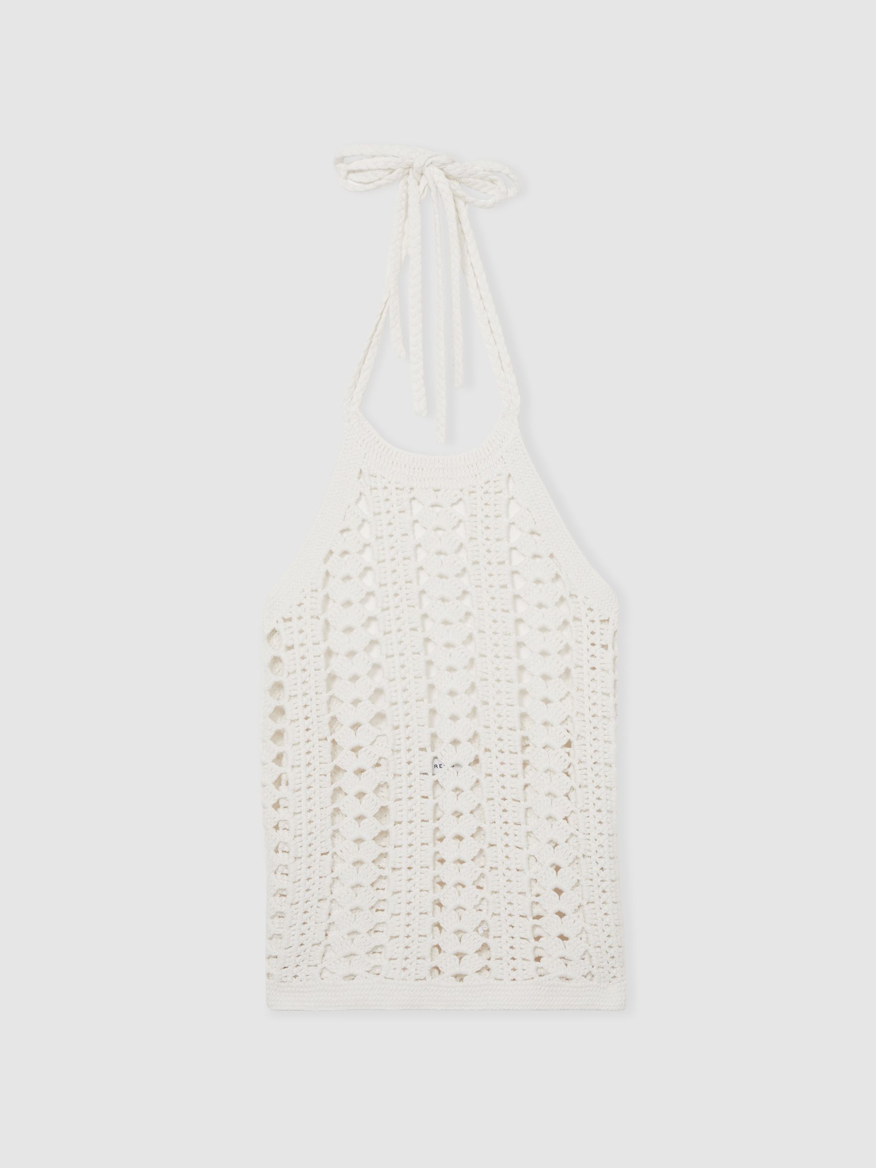 Cotton Crochet Halterneck Vest Top in White - Image 2 of 6