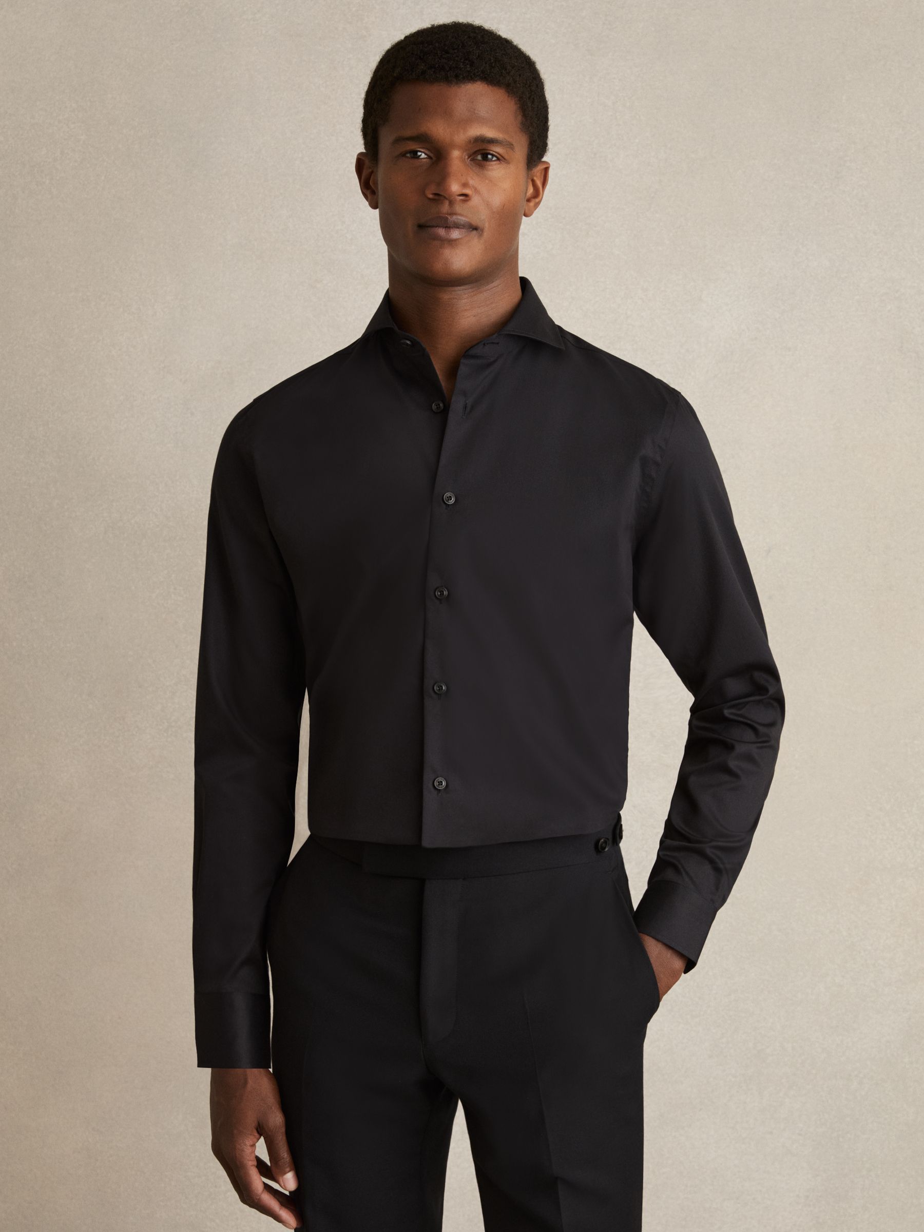 Cotton-Twill Two-Fold Shirt in Black - Image 1 of 7