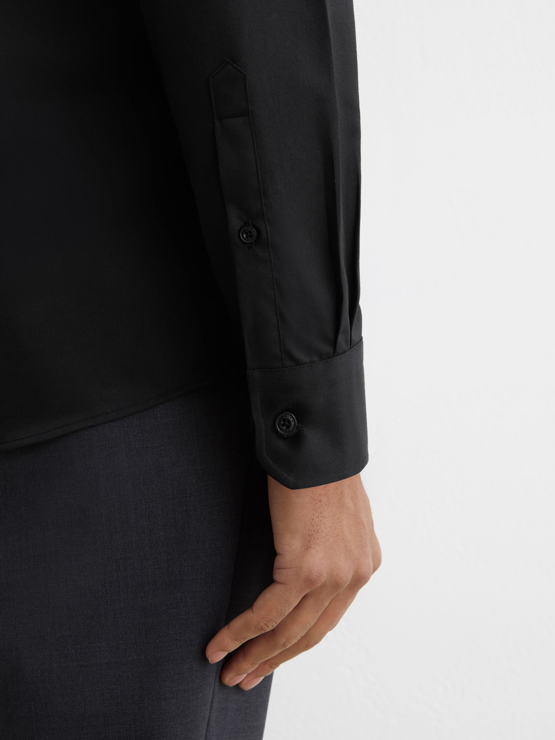 Regular Fit Cotton-Twill Two-Fold Shirt in Black - image 5