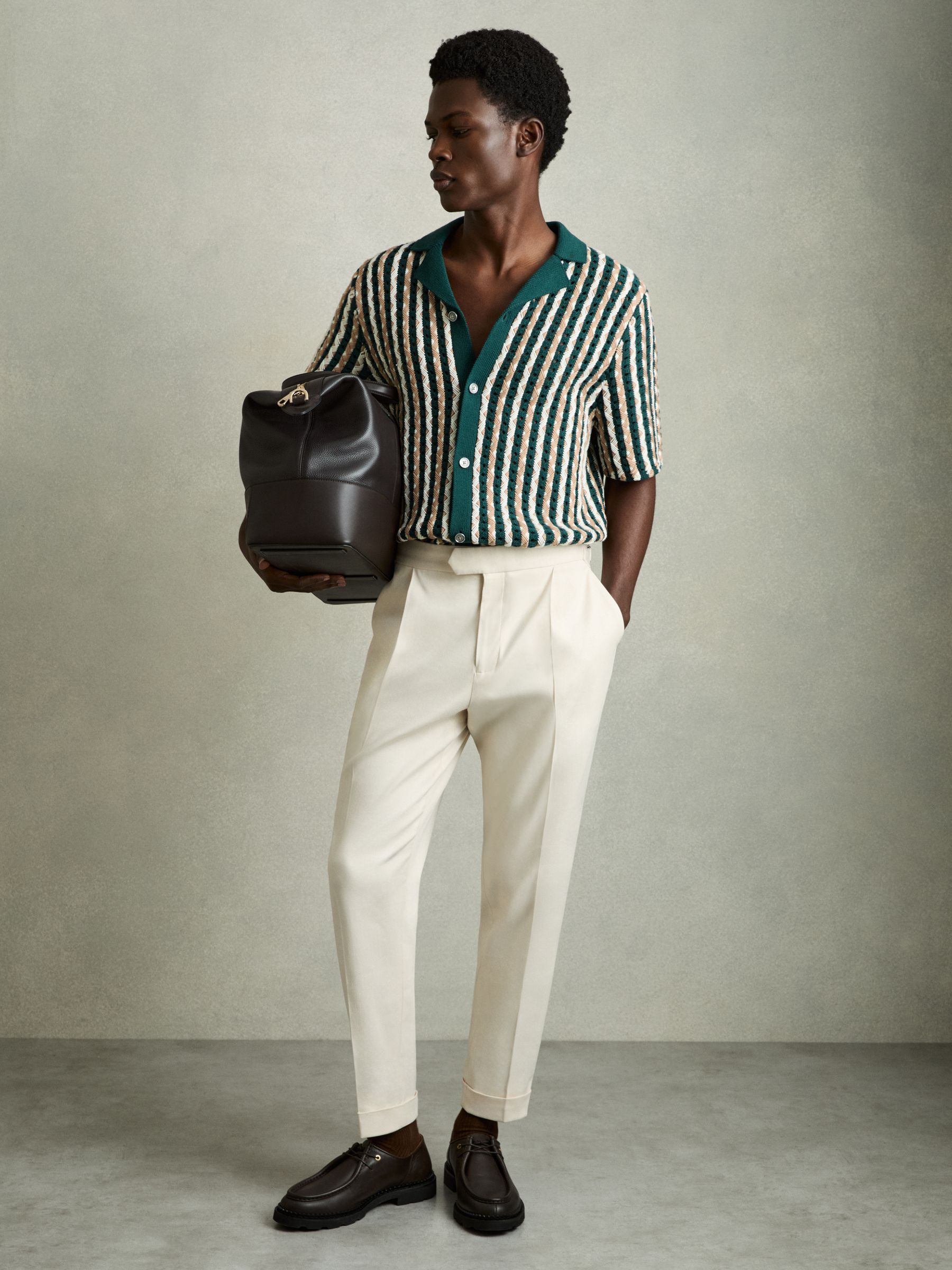 Textured Knit Cuban Collar Shirt in Green - Image 3 of 6