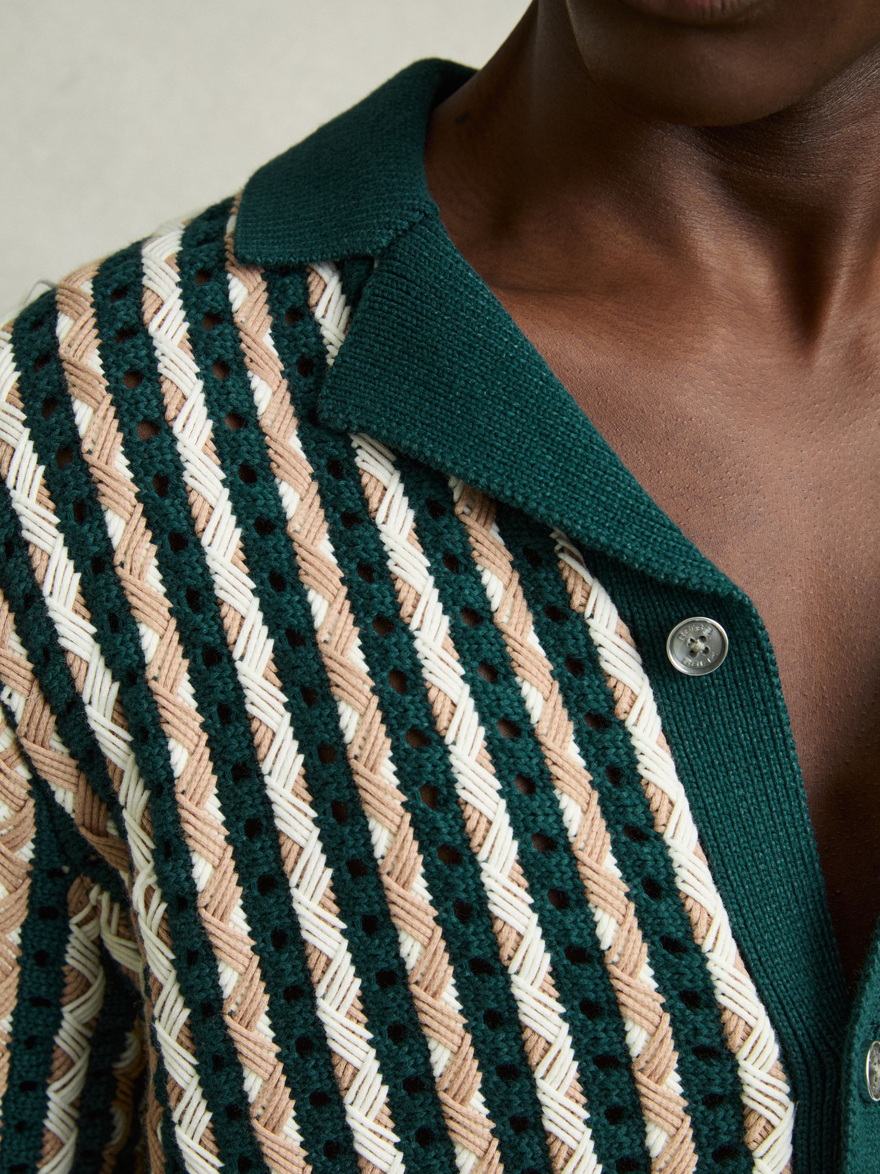 Textured Knit Cuban Collar Shirt in Green - Image 4 of 6