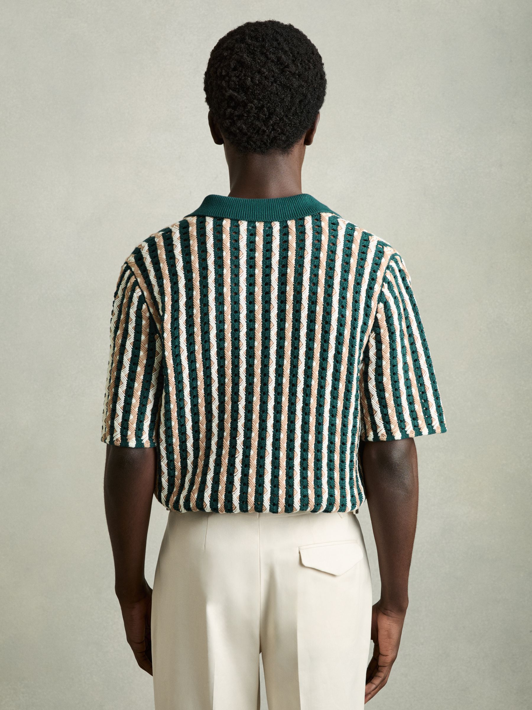 Textured Knit Cuban Collar Shirt in Green - Image 5 of 6