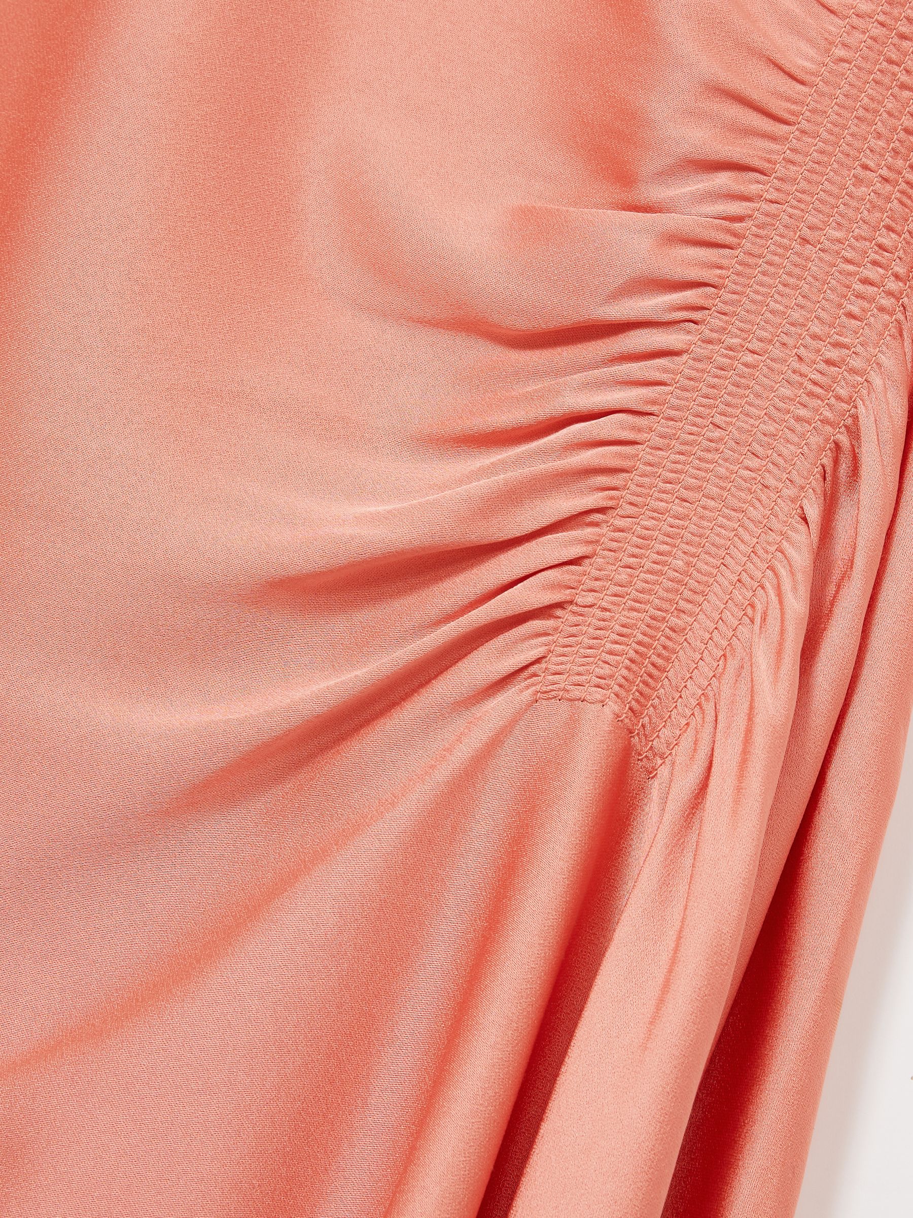 Satin Shirred Midi Dress in Coral - Image 6 of 6