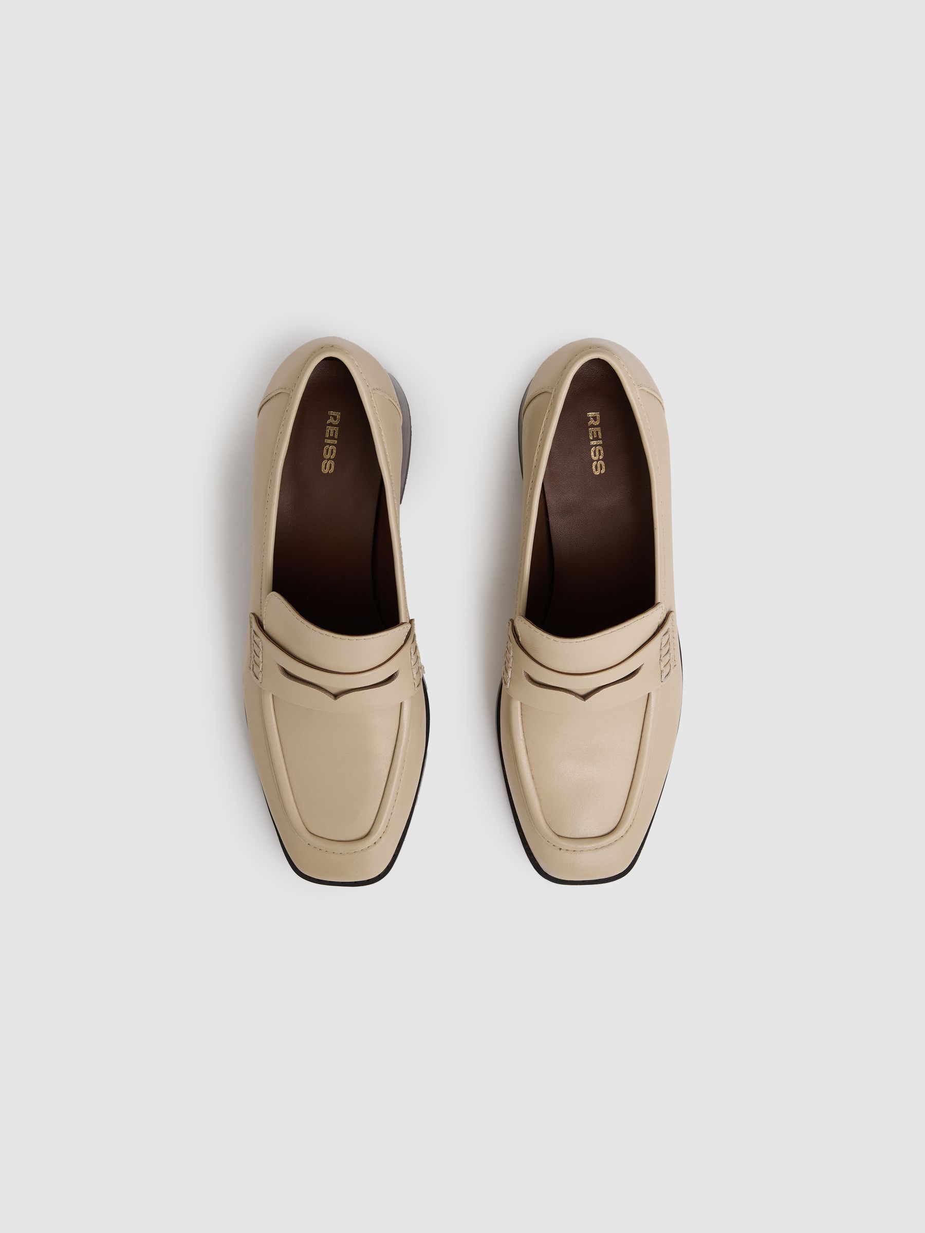 Leather Block-Heel Penny Loafers in Off White - Image 3 of 5