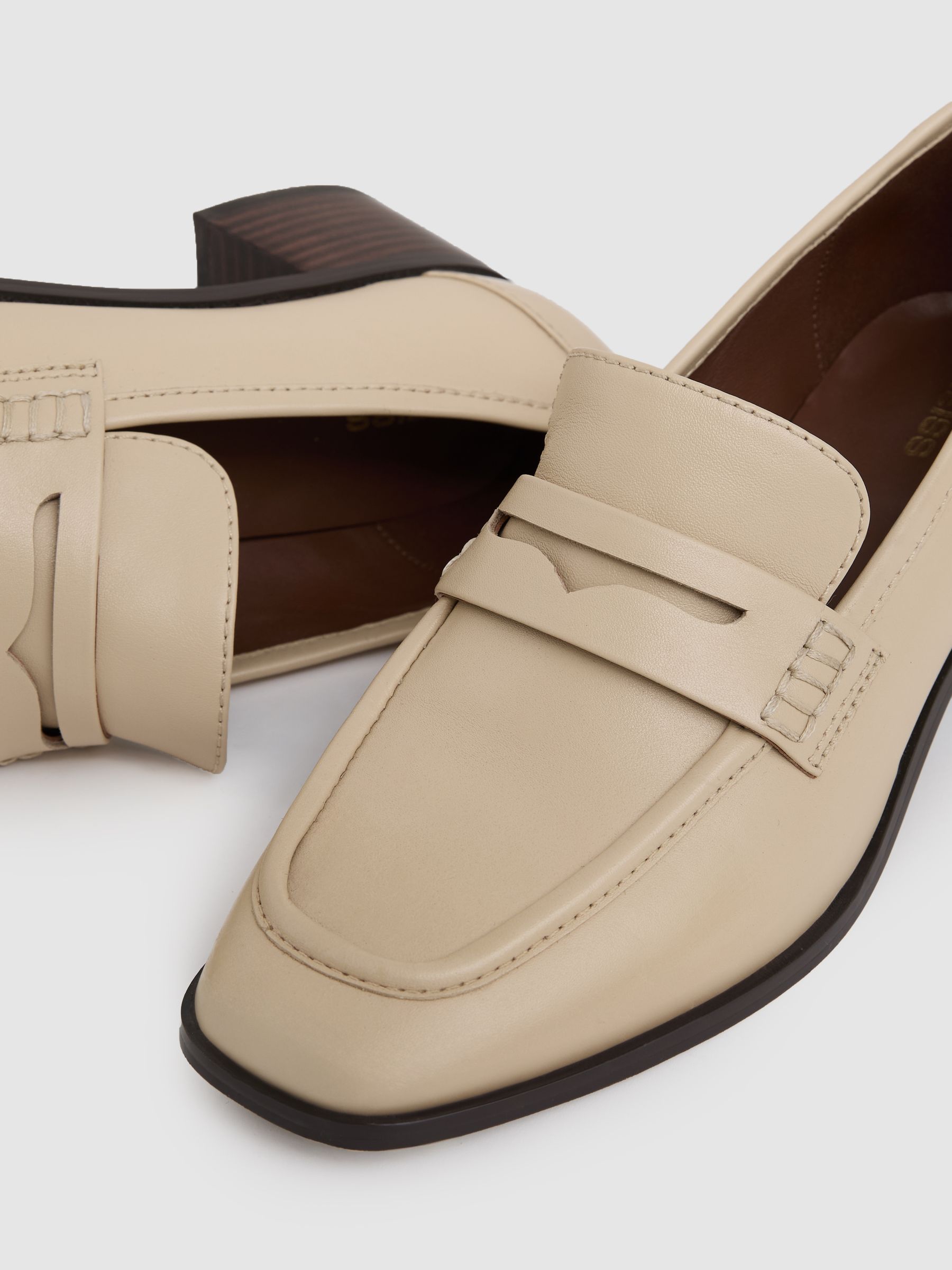 Leather Block-Heel Penny Loafers in Off White - Image 4 of 5