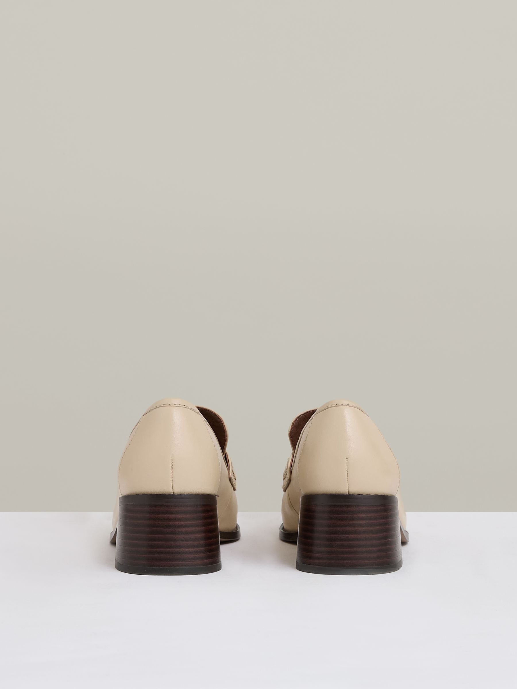 Leather Block-Heel Penny Loafers in Off White - Image 5 of 5