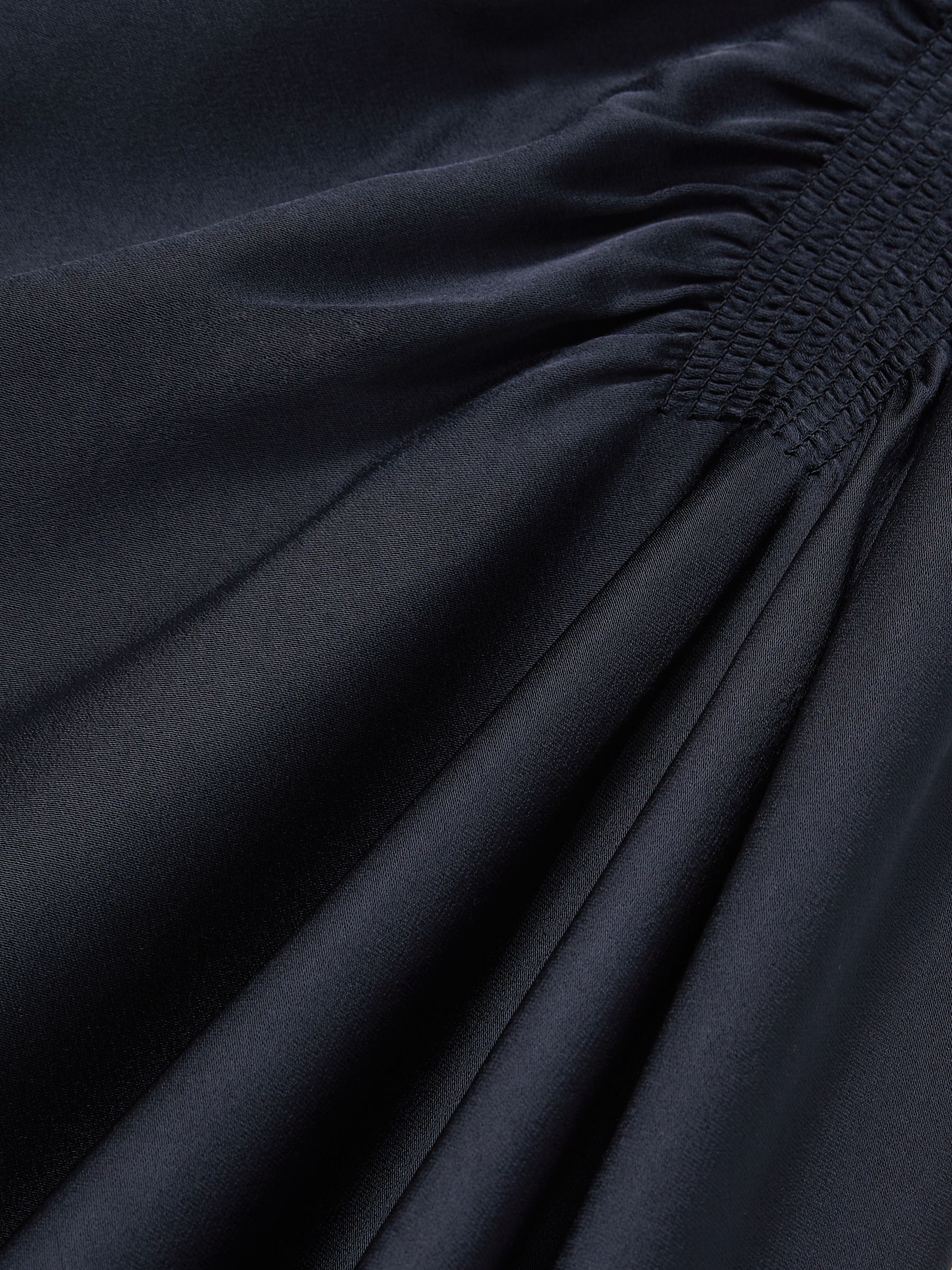 Satin Shirred Midi Dress in Navy - Image 8 of 8