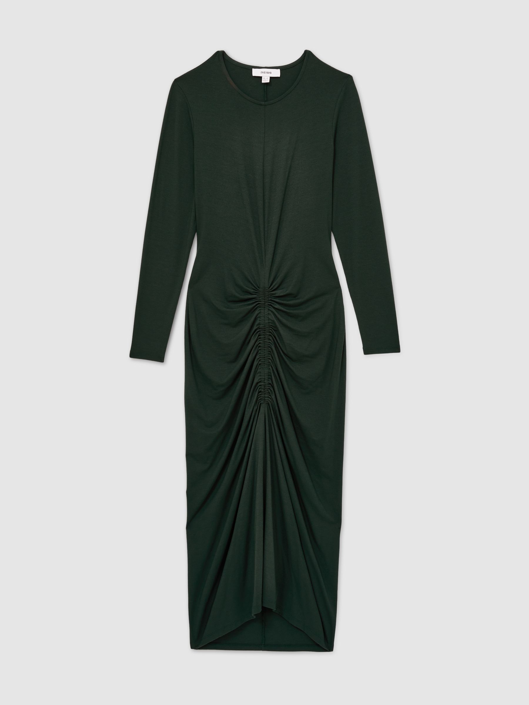 Petite Ruched Jersey Midi Dress in Green - Image 2 of 7