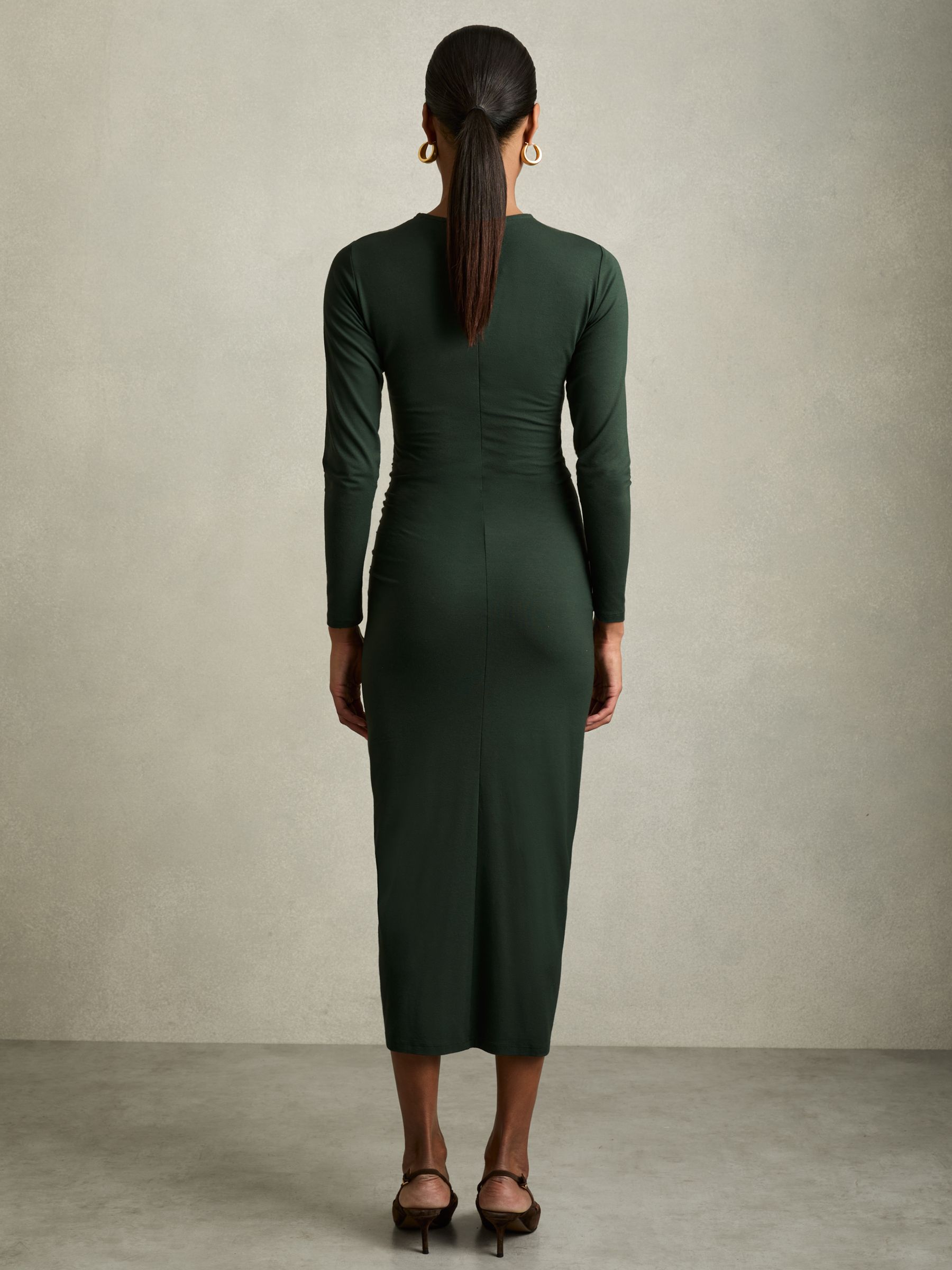 Petite Ruched Jersey Midi Dress in Green - Image 5 of 7