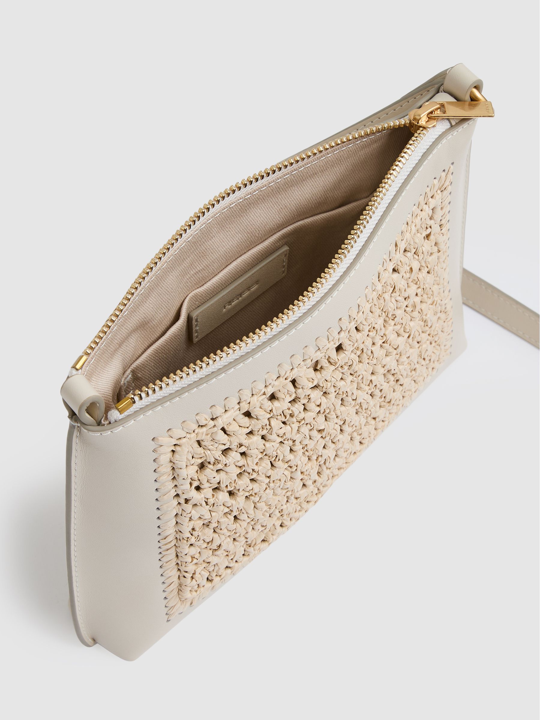 Raffia Leather Cross-Body Bag in Off White - Image 3 of 5