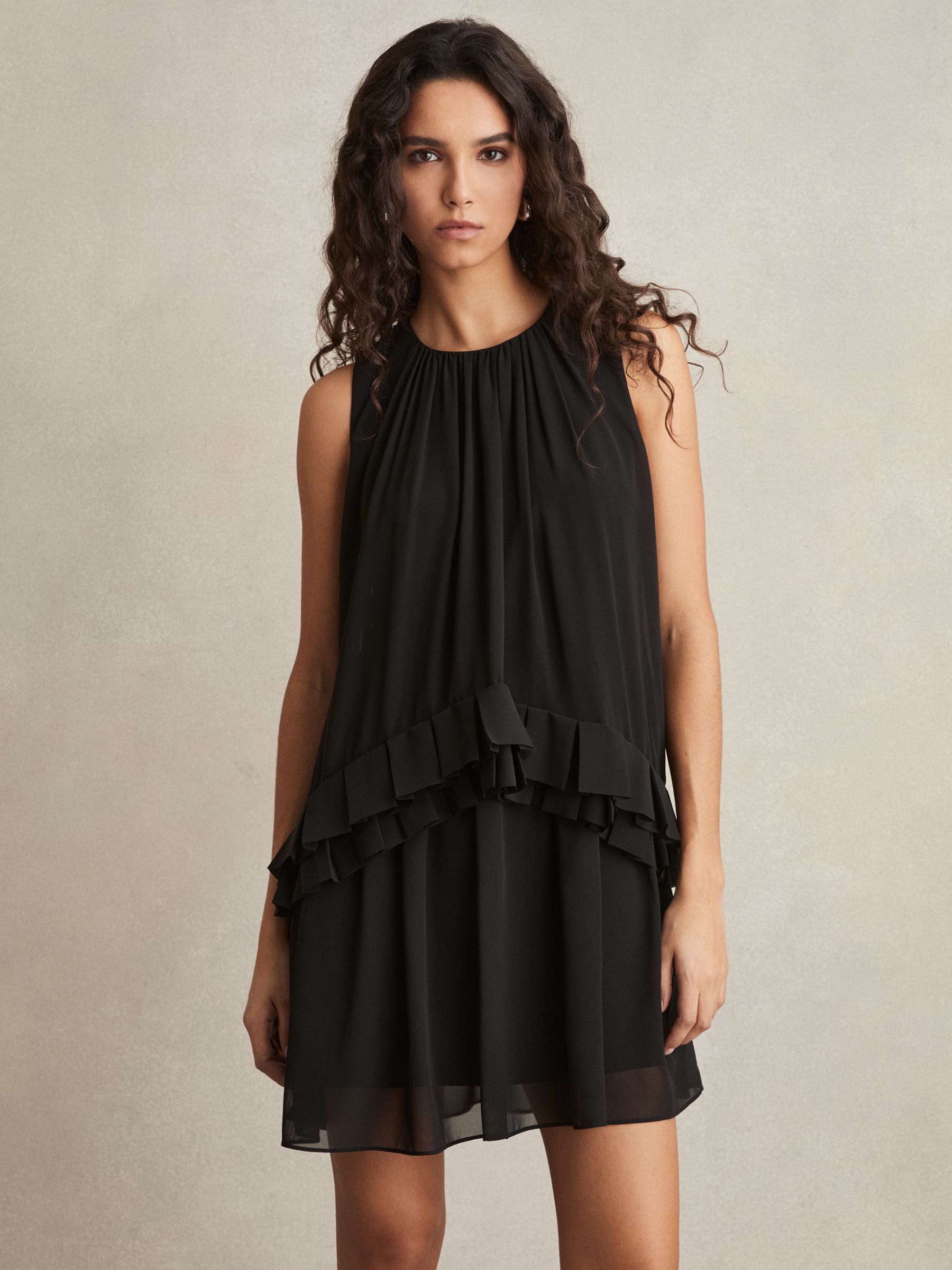 Chiffon Tiered Ruffle Dress in Black - Image 3 of 6