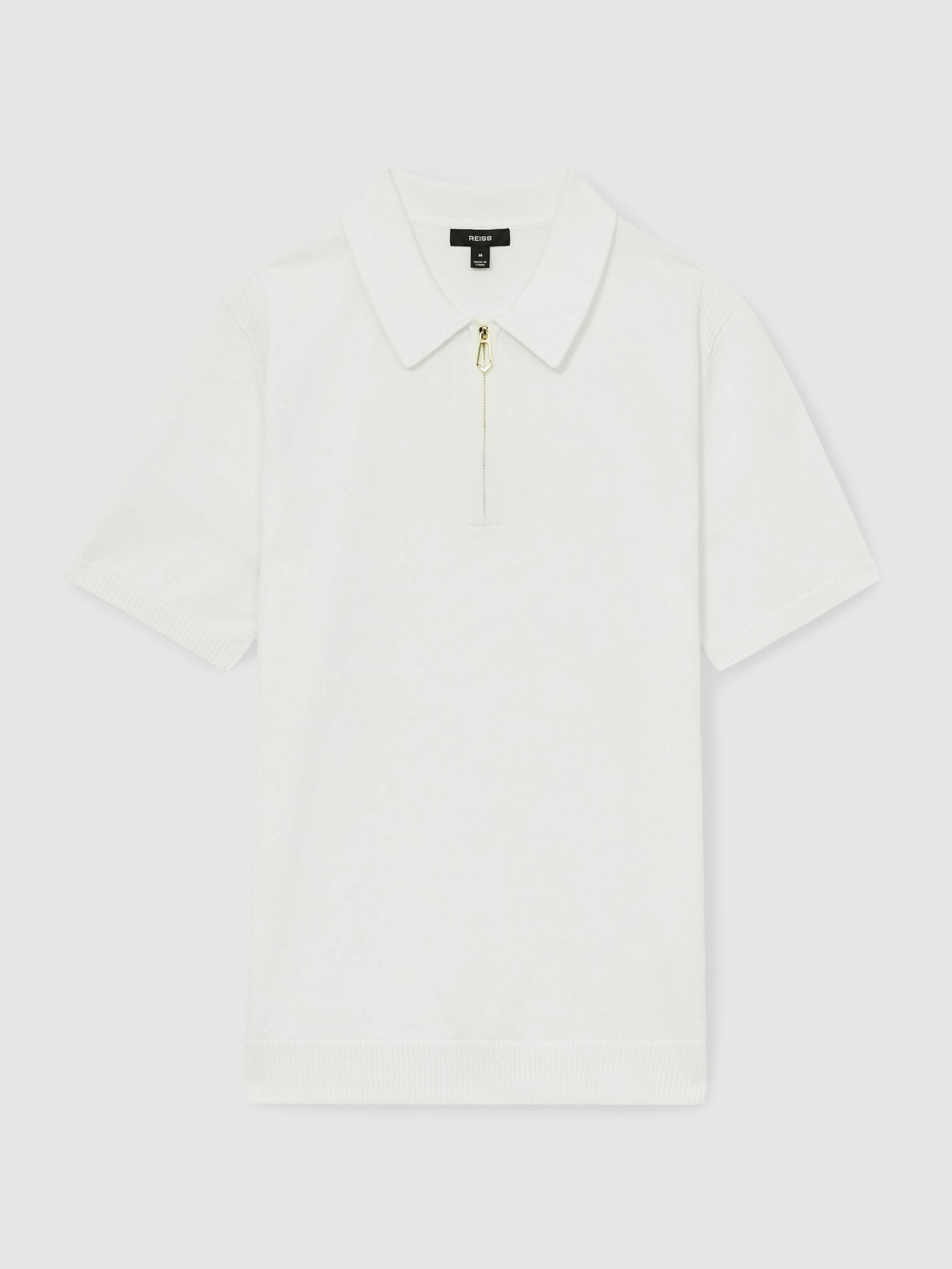 Cotton Half-Zip Knitted Polo Shirt in White - Image 2 of 6