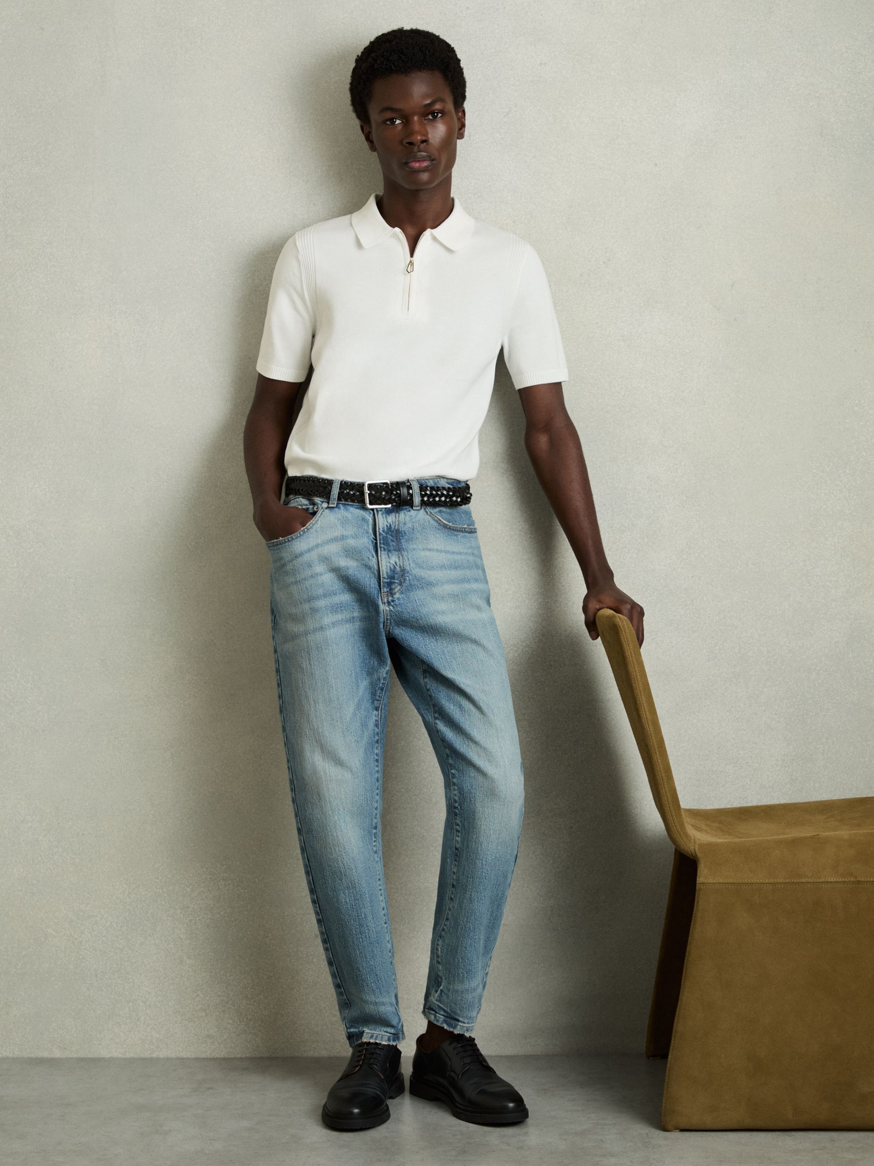 Cotton Half-Zip Knitted Polo Shirt in White - Image 3 of 6