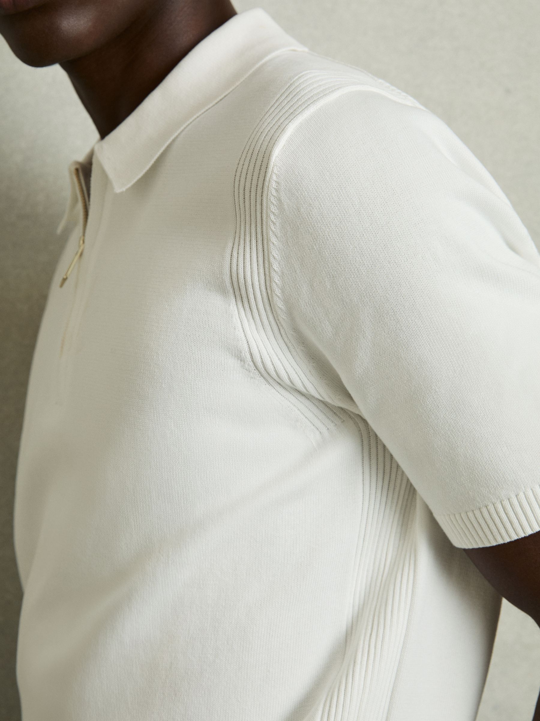 Cotton Half-Zip Knitted Polo Shirt in White - Image 4 of 6