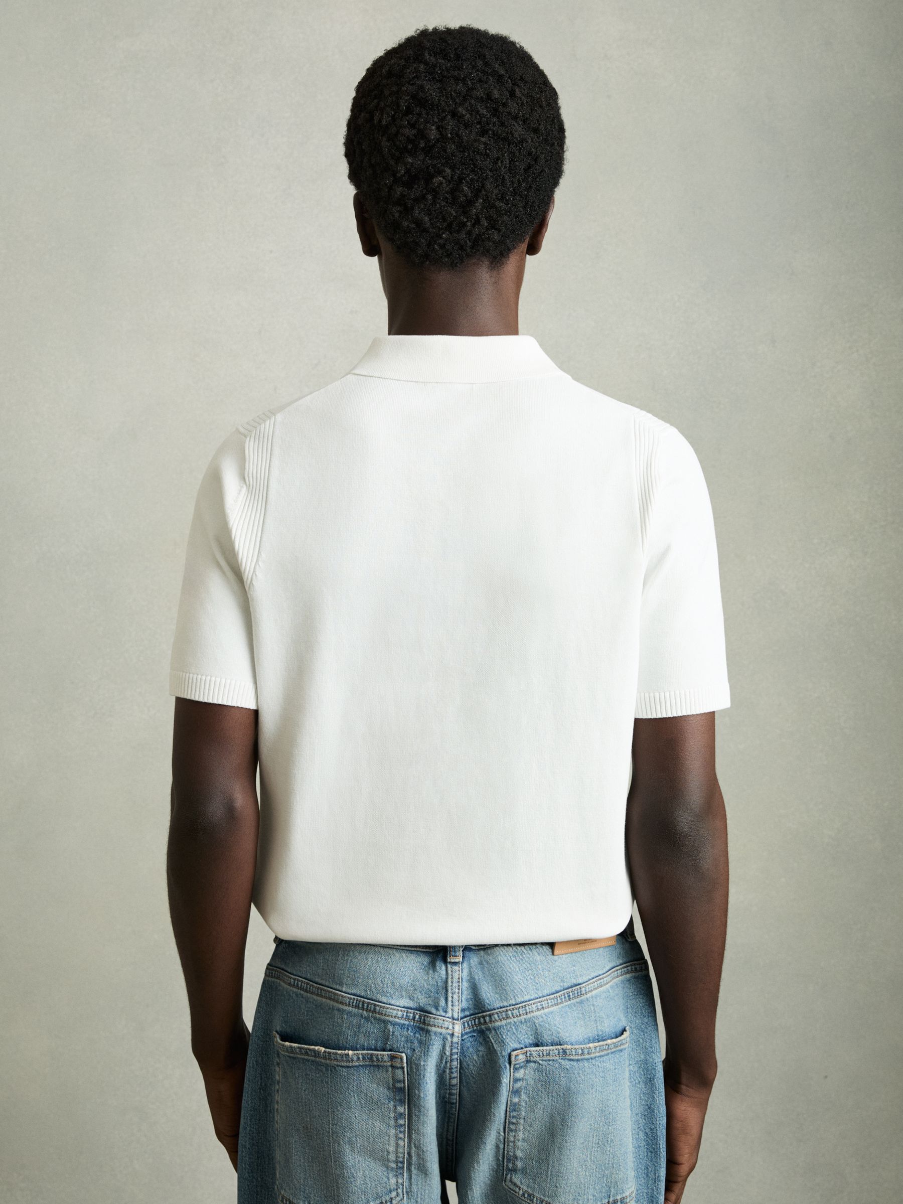 Cotton Half-Zip Knitted Polo Shirt in White - Image 5 of 6